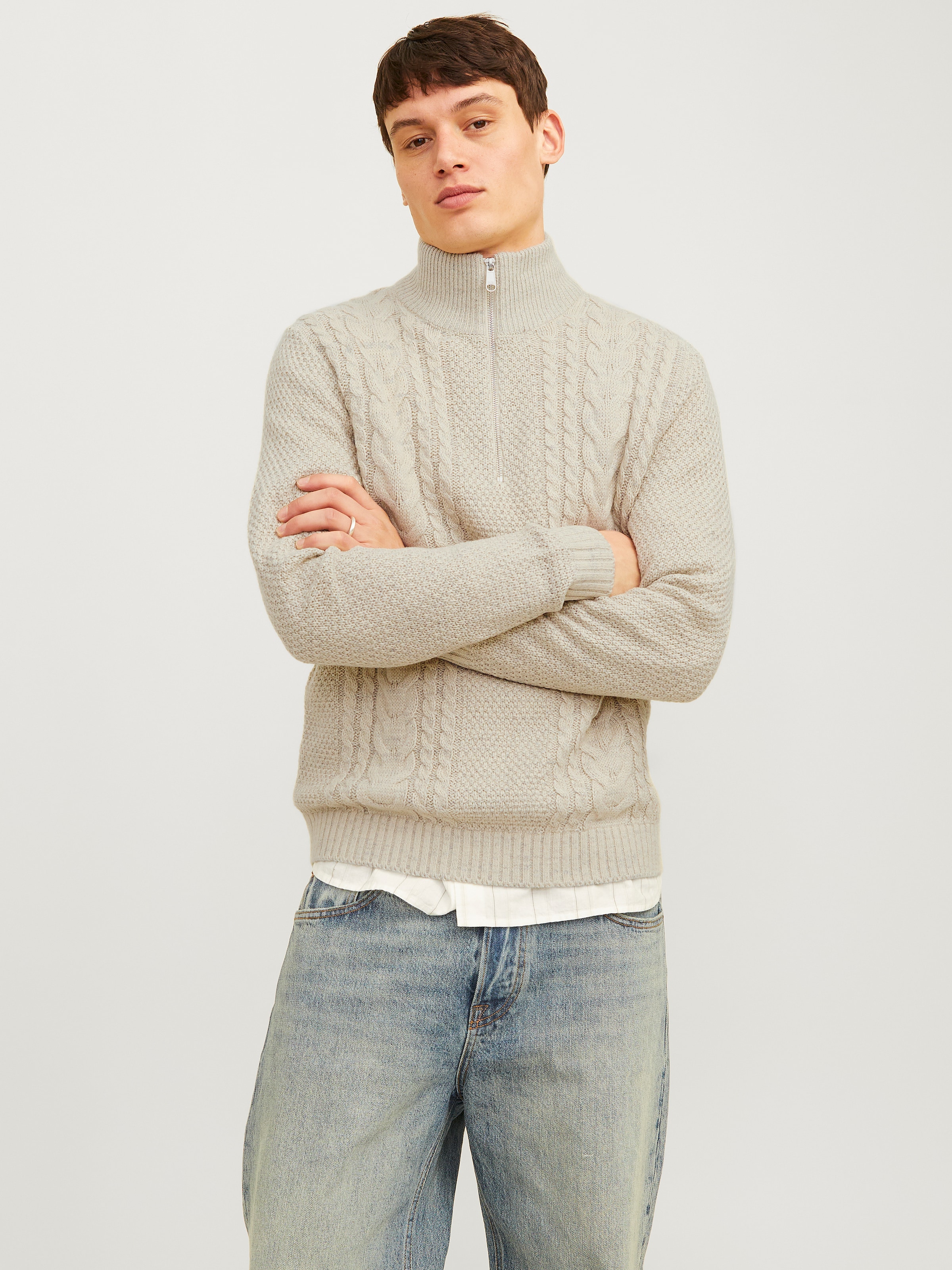 Troyer »JJCRAIG KNIT HALF ZIP«, mit Zopfmuster