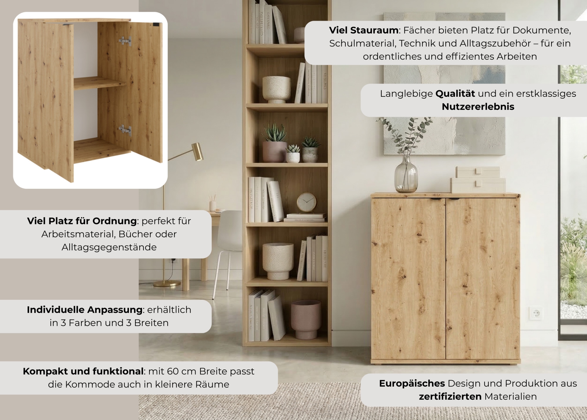 Home affaire Commode »THALIANA Sideboard mit 2 Türen, modernes Design, Breite 60 cm« Schrank in 3 Farben erhältlich, schwarze Metallgriffe, viel Stauraum
