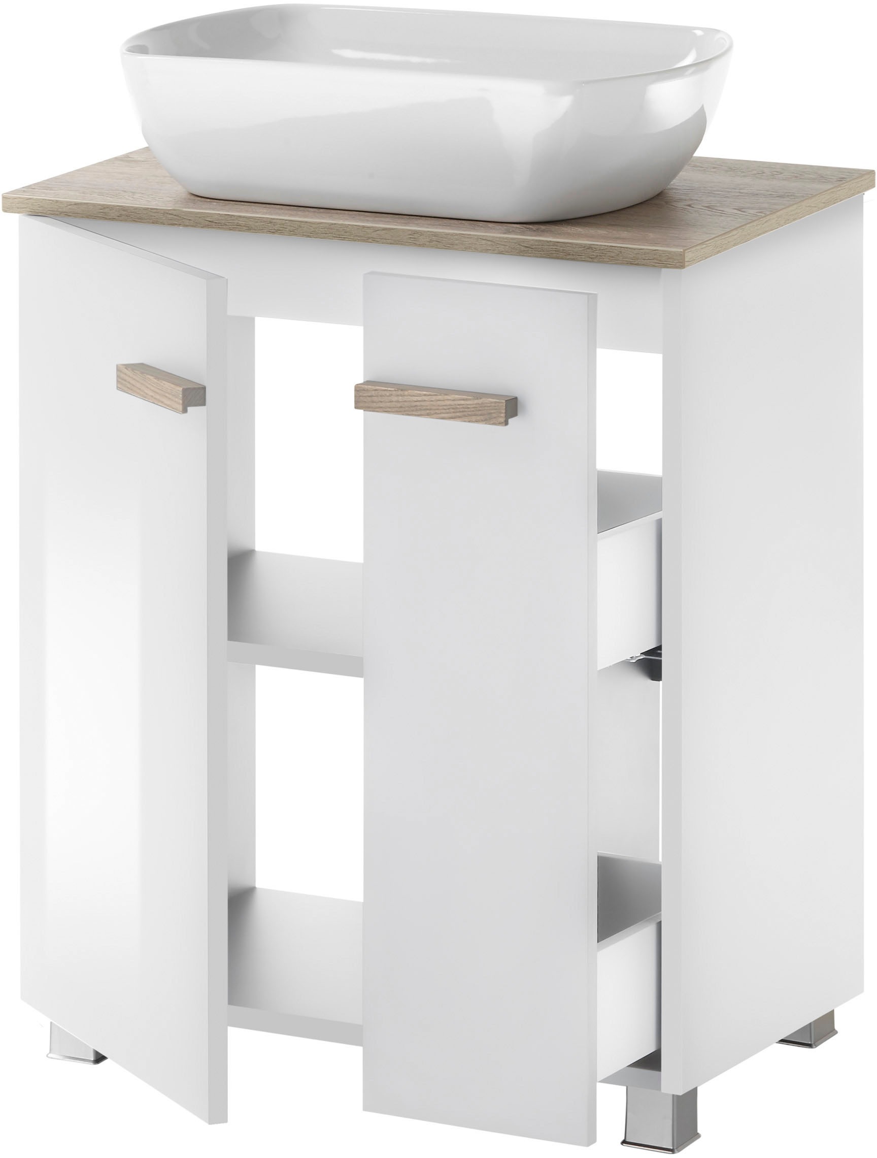 Image of Places of Style Badmöbel-Set »SOLiD«, (2 St.), Breite 60 cm, Waschtisch mit Aufsatzwaschbecken, Spiegel mit LED-Aufbauleuchte bei Ackermann Versand Schweiz