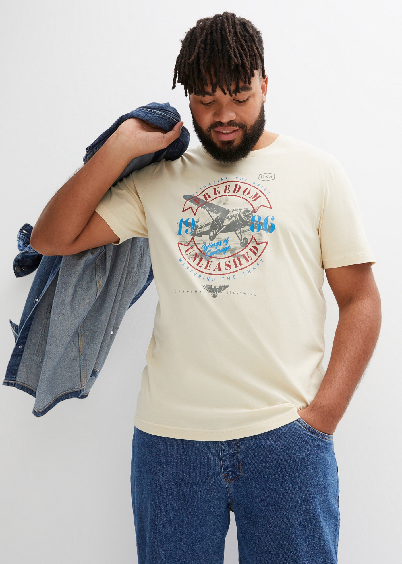 Image of bonprix T-Shirt "T-Shirt aus reiner Baumwolle" Regular Fit, Kurzarm, mit Frontprint, Rundhalsausschnitt