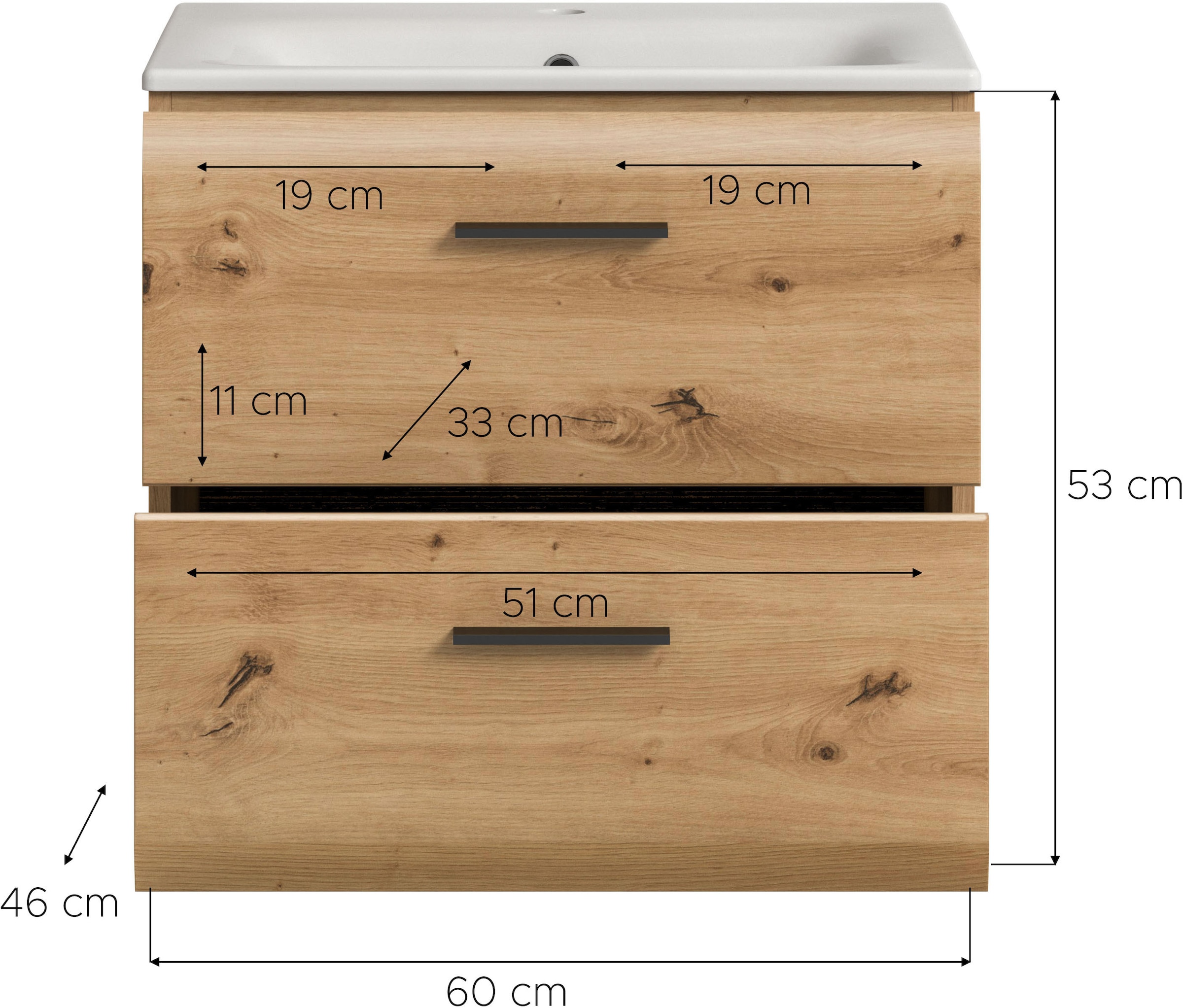 INOSIGN Waschbeckenunterschrank 2 Stk. tlg. Florenz, Waschtisch inkl. Waschbecken, Artisan Oak NB, Schubladen