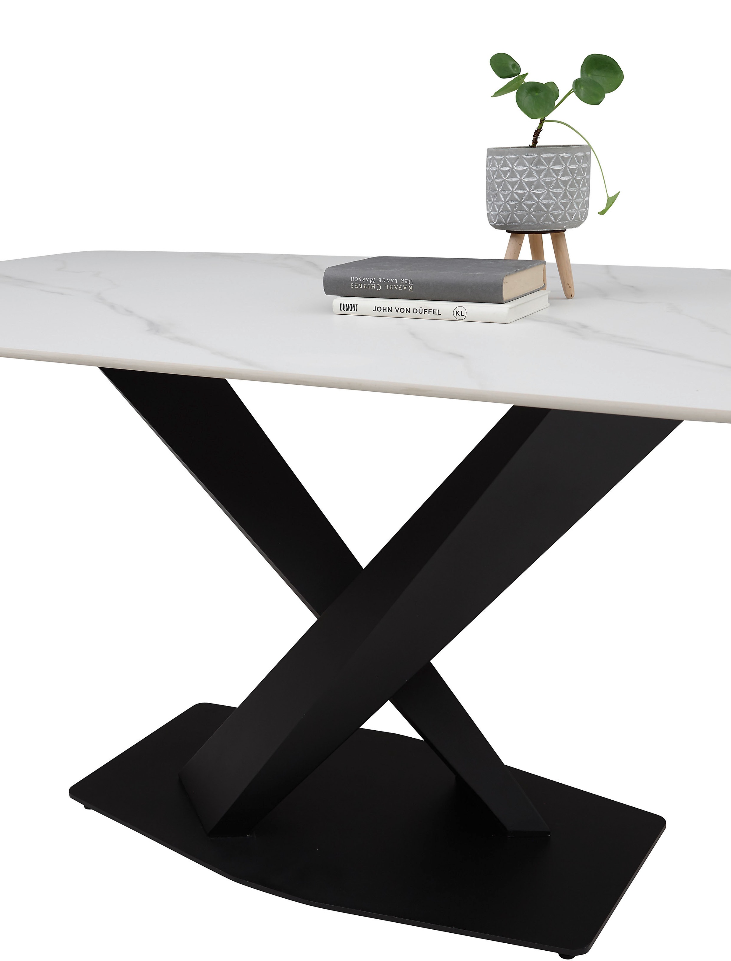 Stolkom Esstisch »Ventura Esszimmertisch Keramik, Esstisch Keramik BxHxT 180x75x90 cm«, Keramikoberfläche abgerundete Ecken, Metallgestell schwarz matt