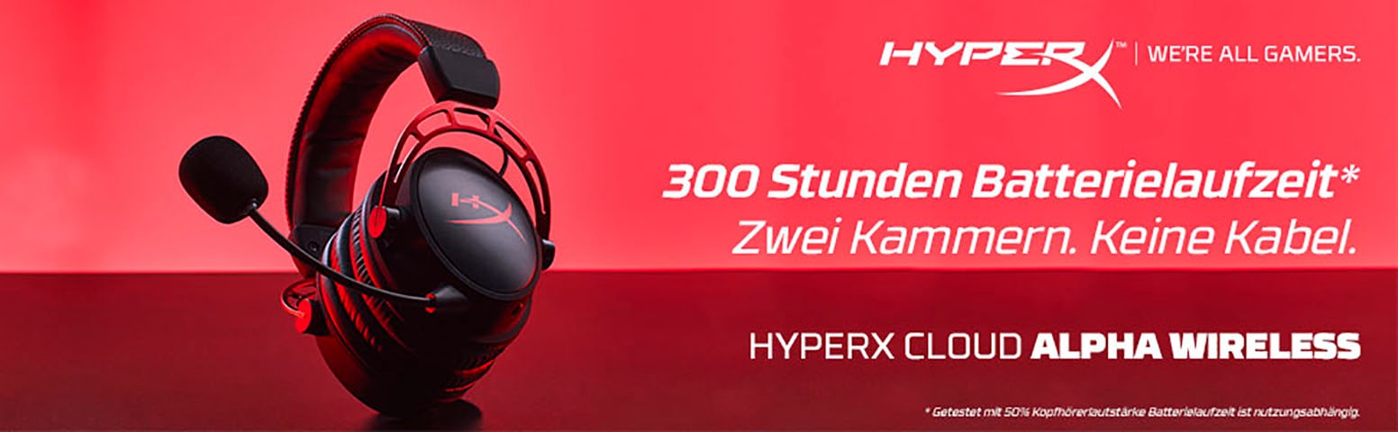 HyperX Gaming-Headset »Cloud Alpha Wireless«, LED Ladestandsanzeige-Rauschunterdrückung-Mikrofon abnehmbar
