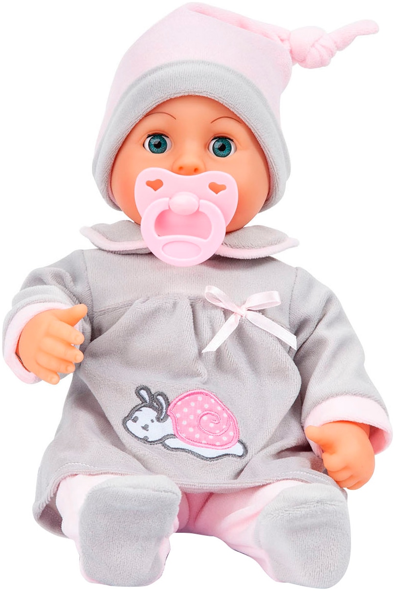 Bayer Babypuppe »First Words Baby, 38 cm grau/rosa« mit Schlafaugen und Babygeräuschen