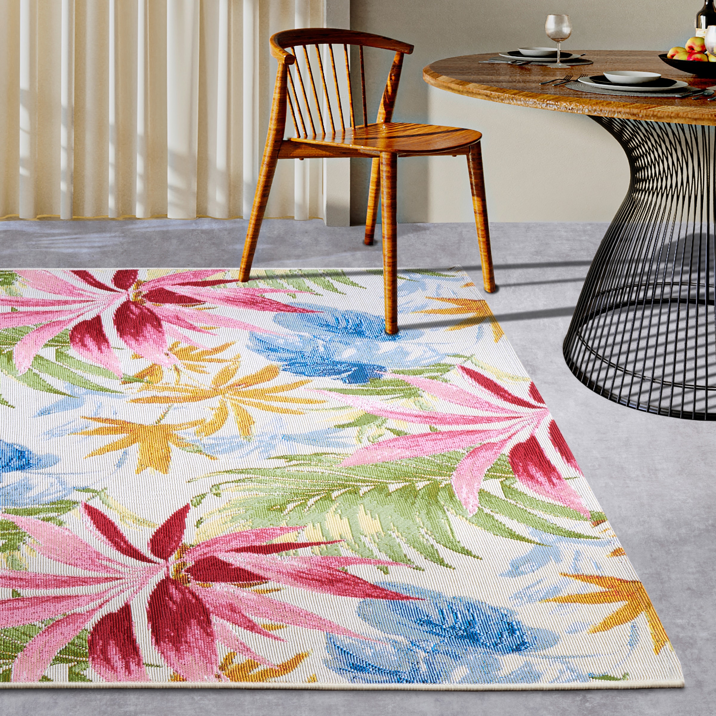 Image of Villeroy & Boch Outdoorteppich "Victor" rechteckig 3 mm Höhe Outdoor, Flachgewebe, wetterfest, Balkon, Garten, floral, Terrasse