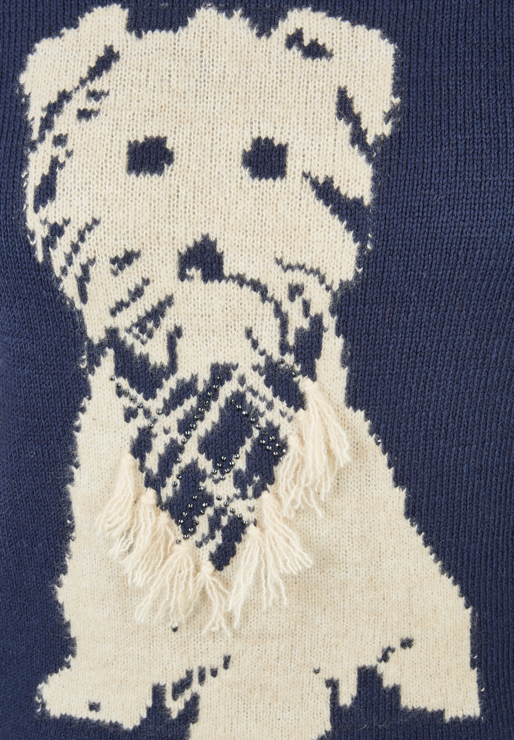 Rabe Pull en tricot avec motif chien et franges