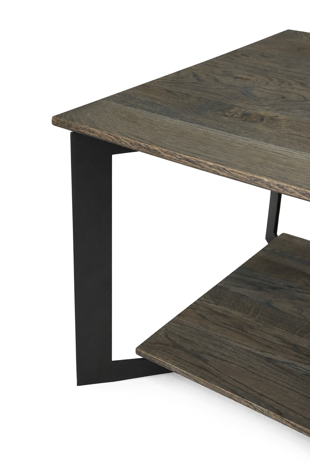 GOODproduct Couchtisch »Arvid, Wohnzimmertisch, Sofatisch, Beistelltisch, Kaffeetisch« Wildeiche geölt Natur/Smoke, Schweizer Kante, Metallgestell