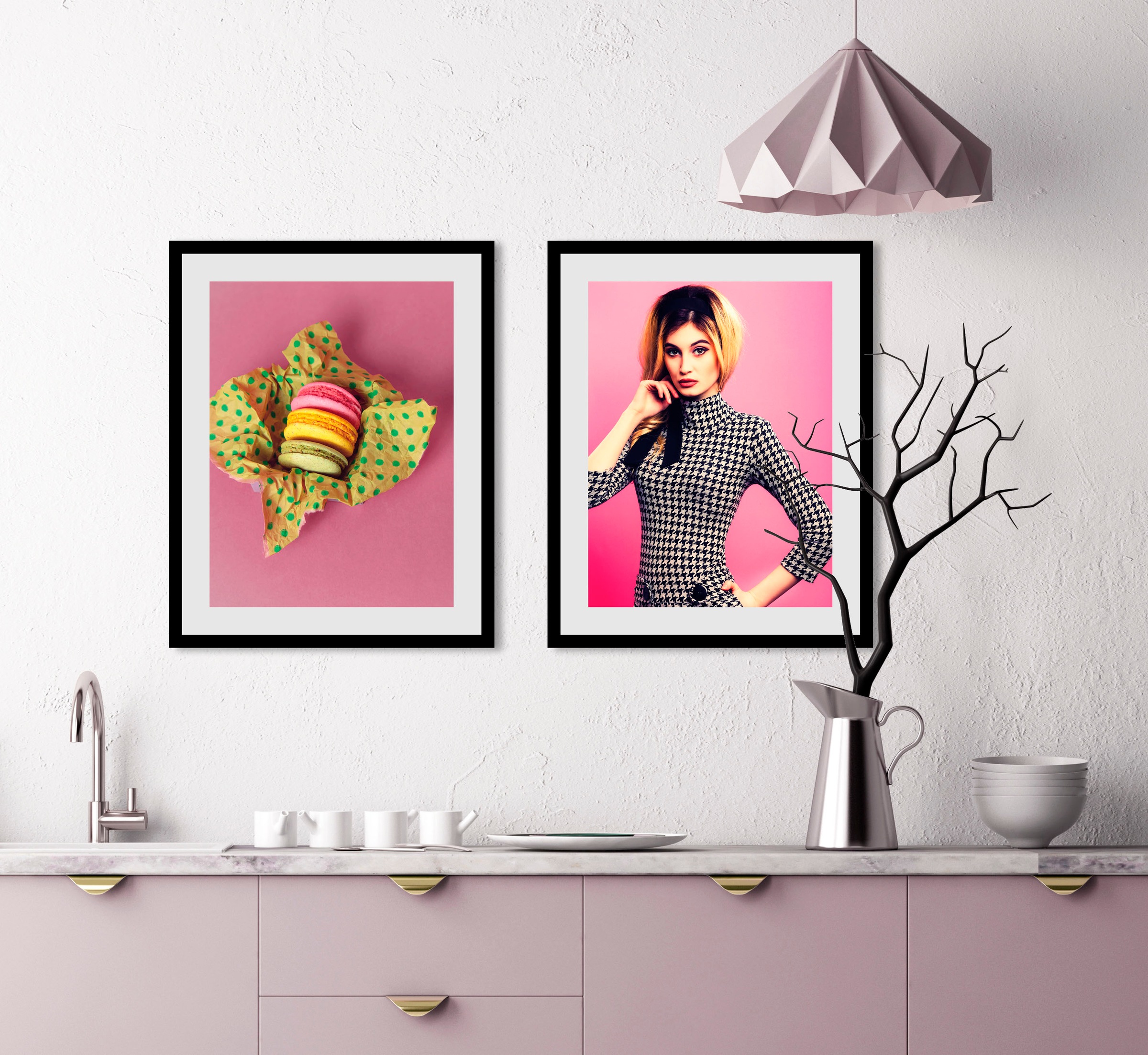 Image of queence Bild "Macarons" Art Essen Kunst Lebensmittel Süssigkeiten Süssspeisen 1 Stk. tlg. HD Premium Poster-Druck inkl. Holzrahmen