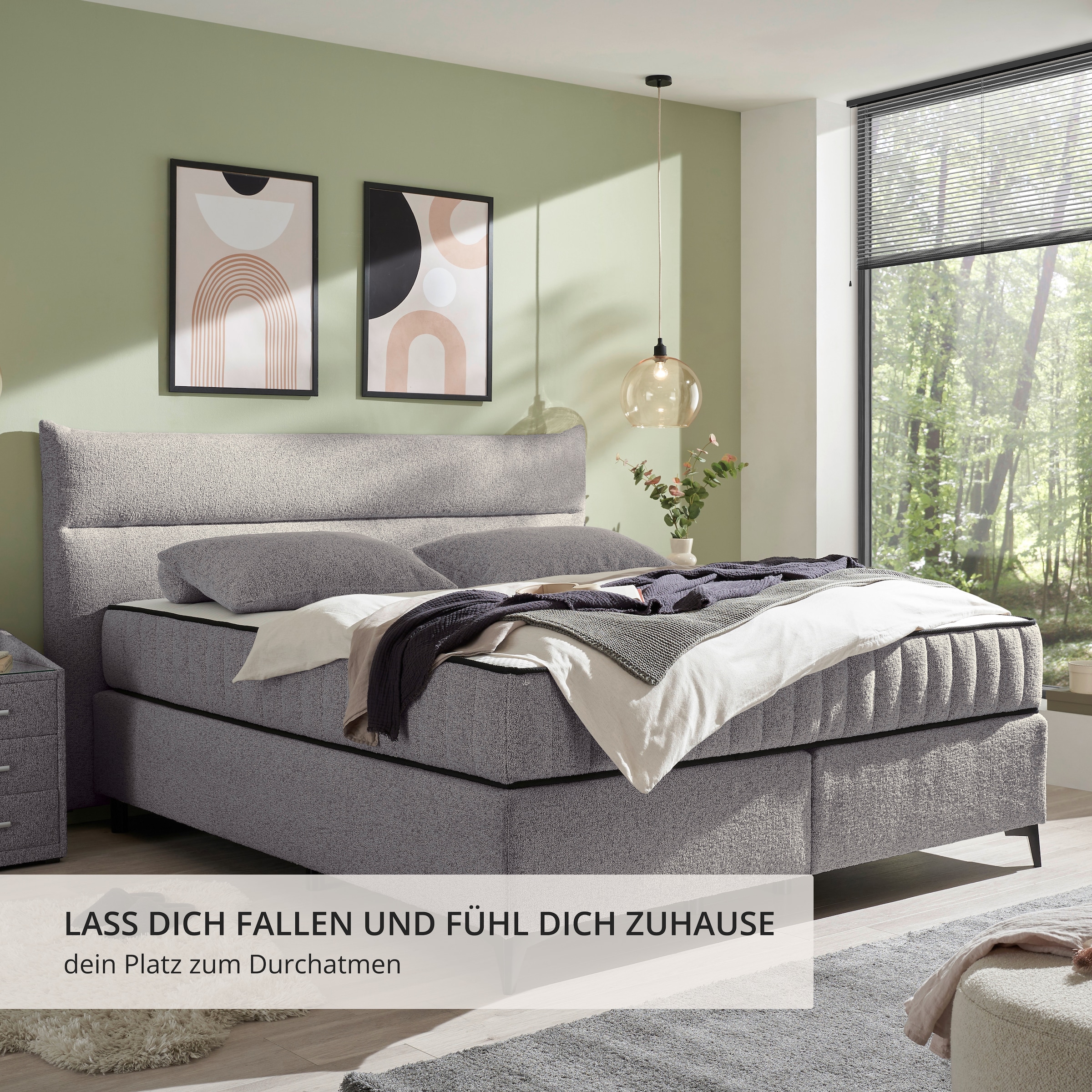 ED EXCITING DESIGN Boxspringbett »Vlieland« Premium 9-Zonen-Tonnentaschenfederkern Duo-Matratze mit Kokosmatte