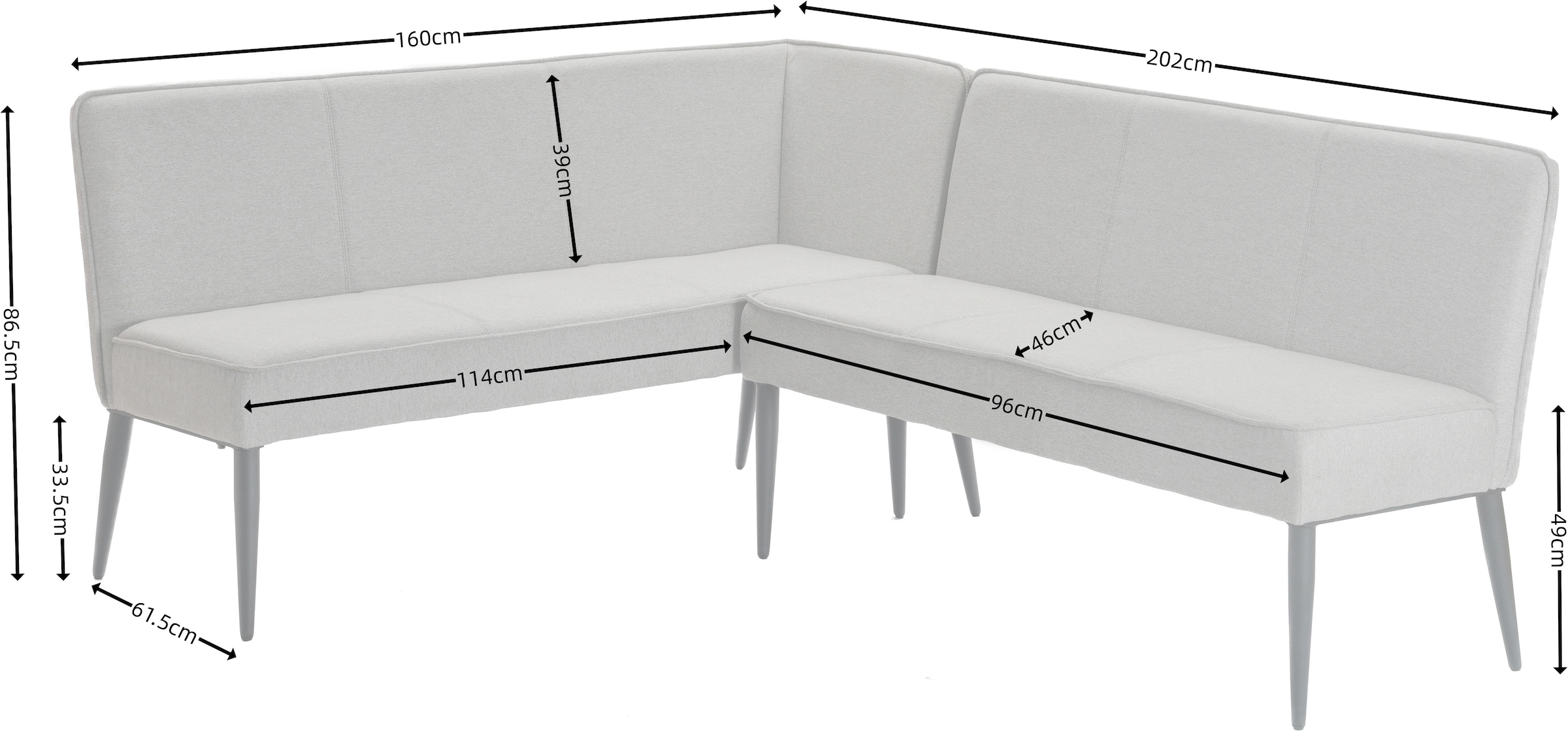 GOODproduct Eckbank »Lenzrose,« Esszimmerbank, Bank,,  mit Taschenfederkern, schwarzes Metallgestell, Breite 202 cm