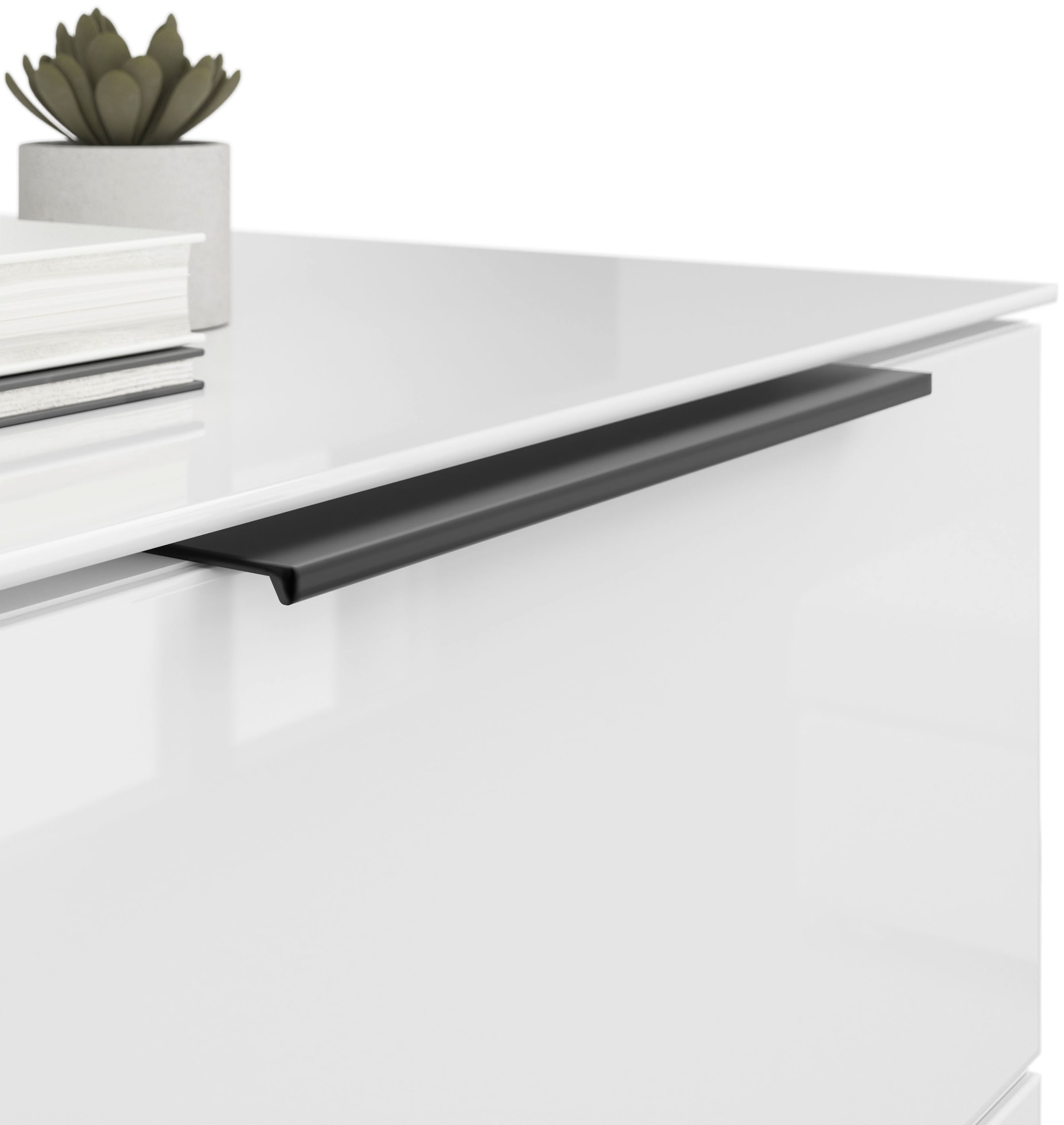 Manjana Möbel Nachtkommode »mit Chrom oder Schwarz matten Metallgriffen« mit Glasfronten, melaminbeschichtete Oberfläche, mit Vollauszug