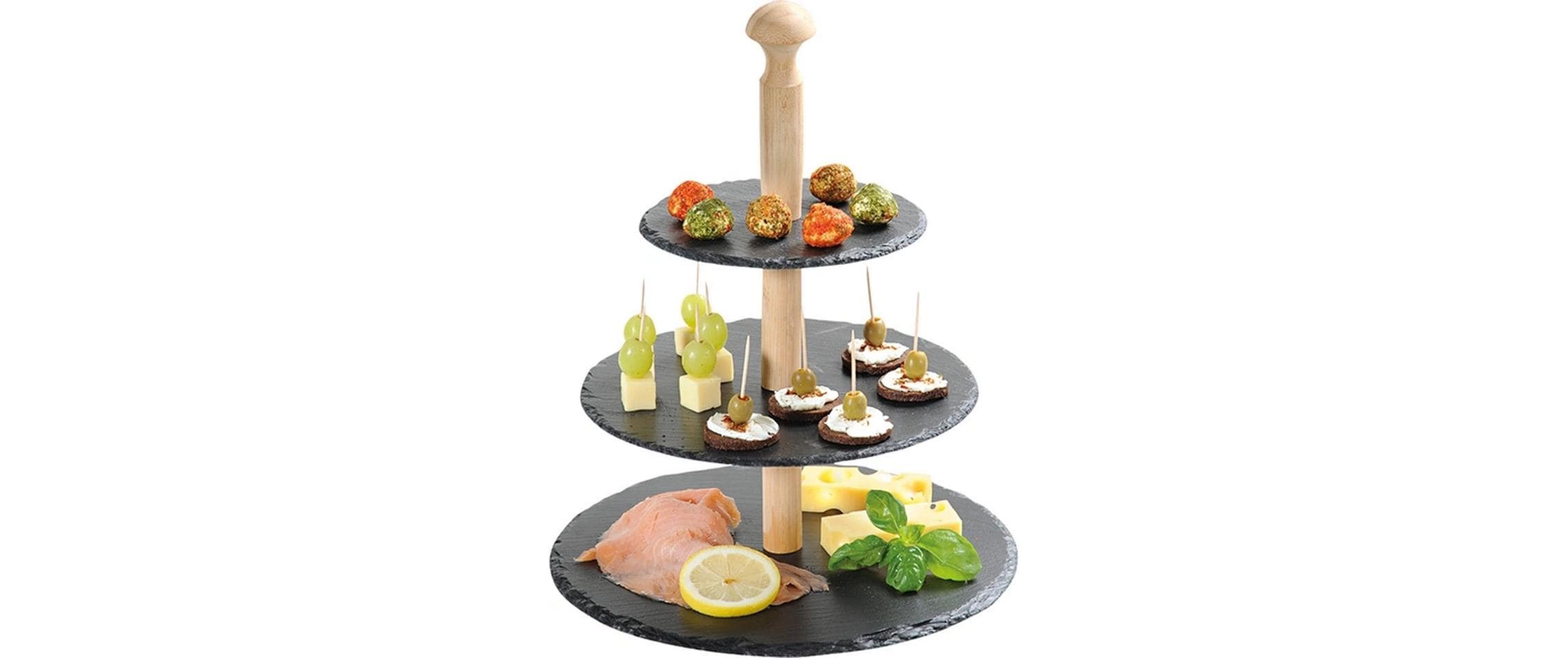 Image of KESPER Etagere "3-stöckig Schiefer Bambus Rund"