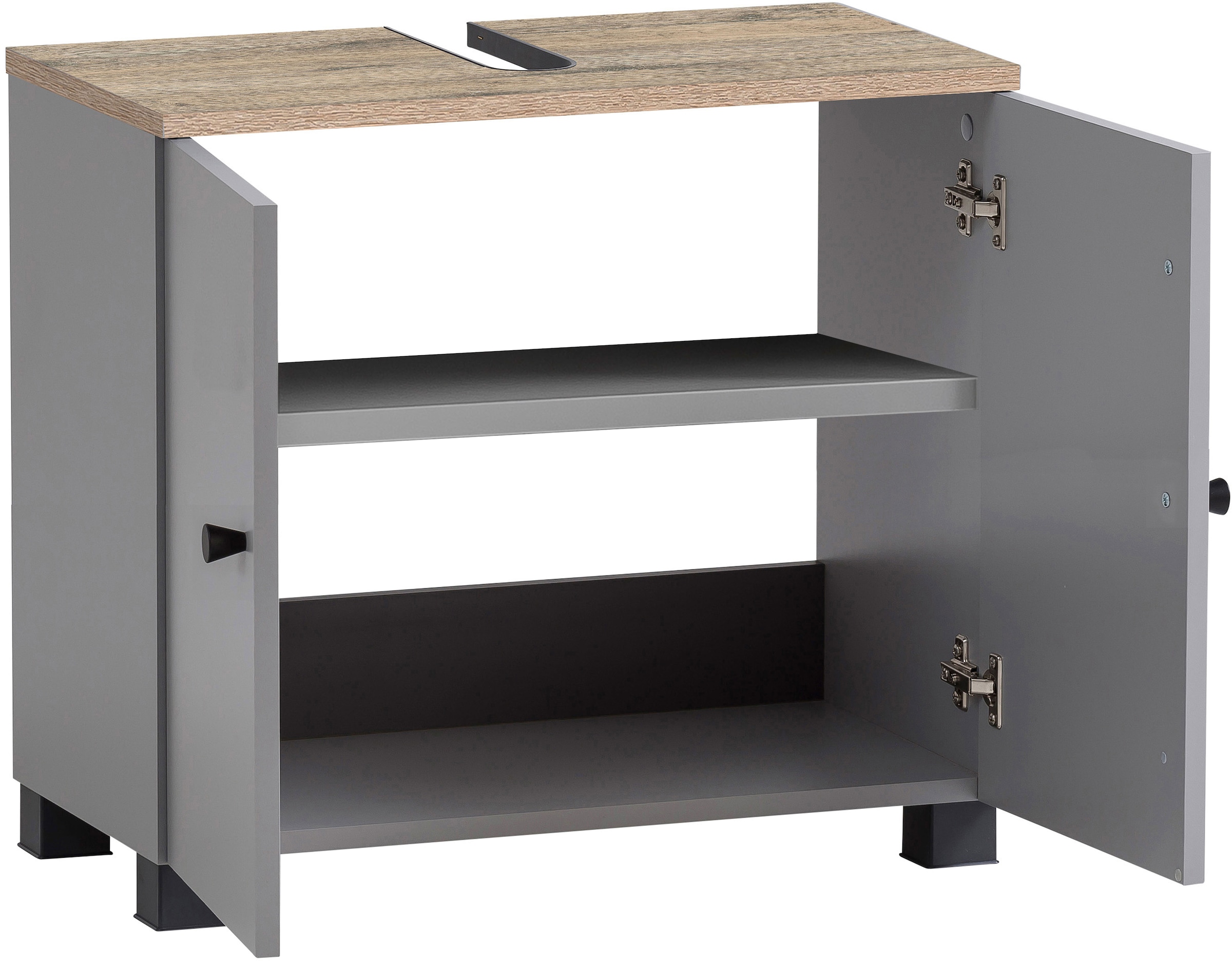 Schildmeyer Waschbeckenunterschrank »Balto, Breite 59 cm«, Oberboden mit fühlbarer Holzstruktur und Siphonausschnit