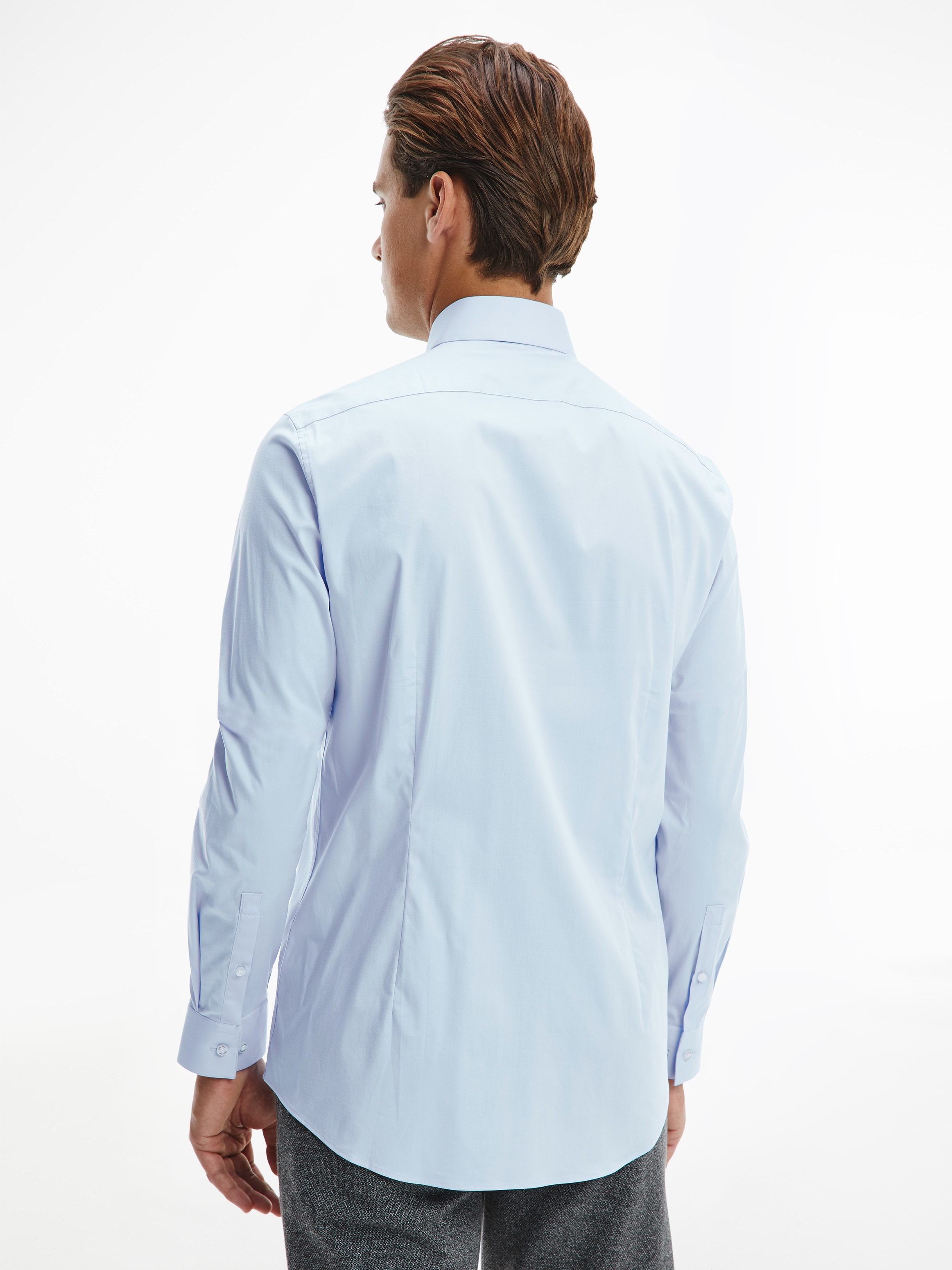 Calvin Klein Businesshemd »POPLIN STRETCH SLIM SHIRT«, mit Kentkragen, Logoprint auf Brusthöhe