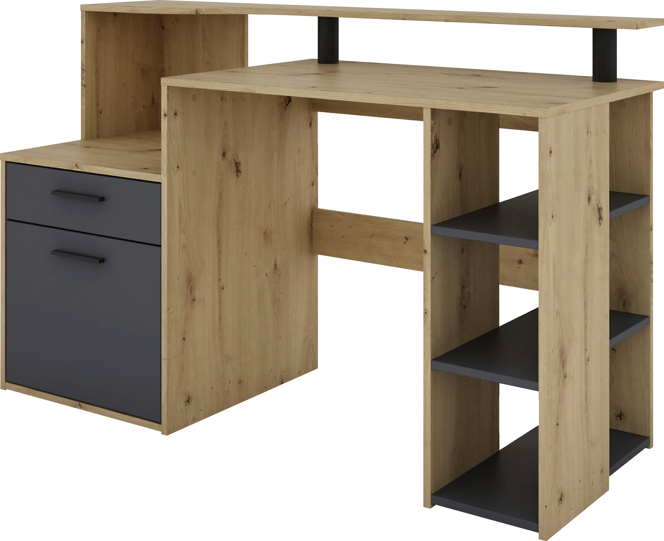 byLIVING Schreibtisch »Louise«, Breite 140 cm, Regal-Schreibtisch mit viel Stauraum