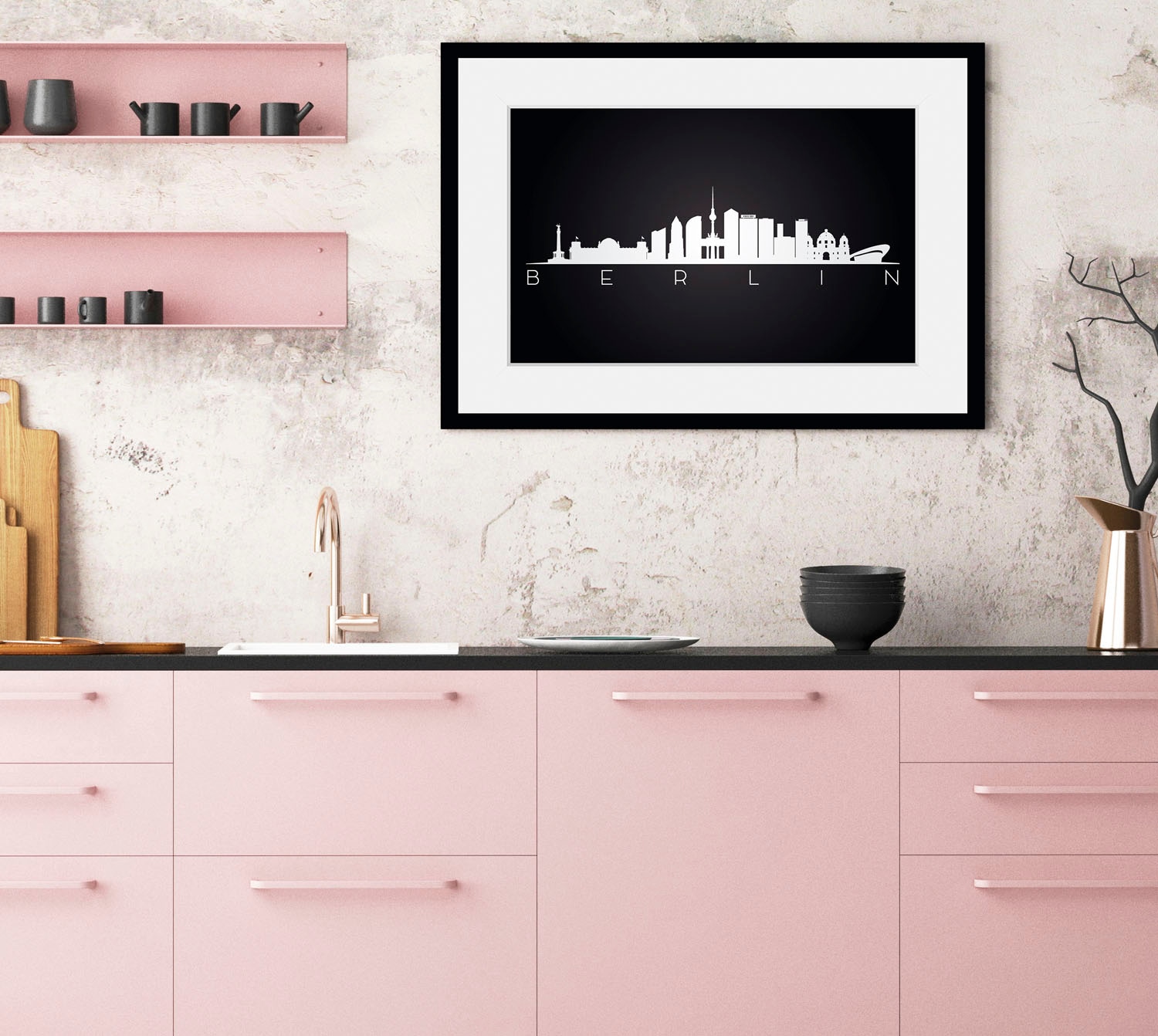 Image of queence Bild "Berlin Sehenswürdigkeiten" Berlin Deutschland Gebäude Stadt Städte 1 Stk. tlg. HD Premium Poster-Druck inkl. Holzrahmen