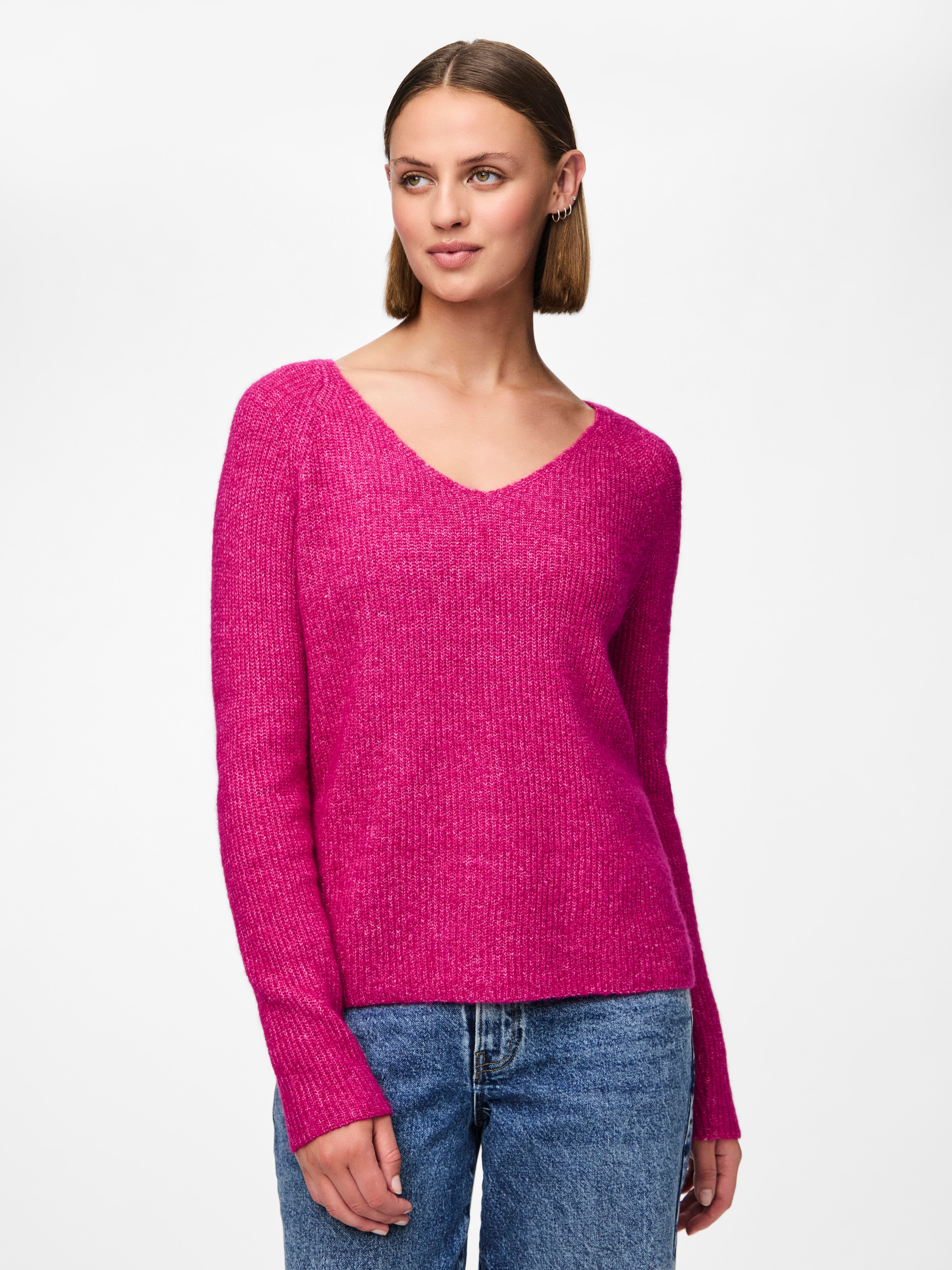 V-Ausschnitt-Pullover »PCELLEN LS V-NECK KNIT NOOS BC«, mit Wolle