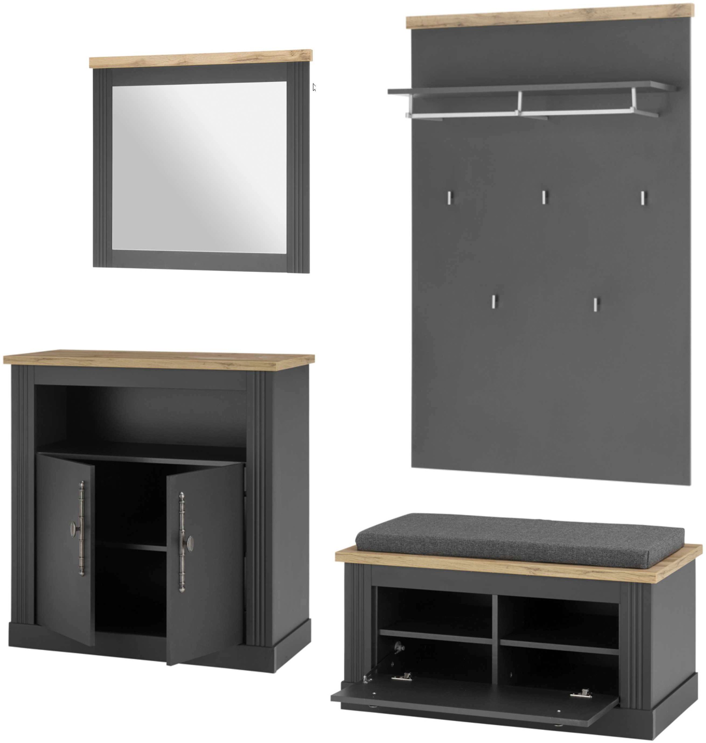 Image of GOODproduct Garderoben-Set "WESTMINSTER" Schuhbank, Spiegel, Kommode, Wandpaneel, 4 Stk. tlg.
