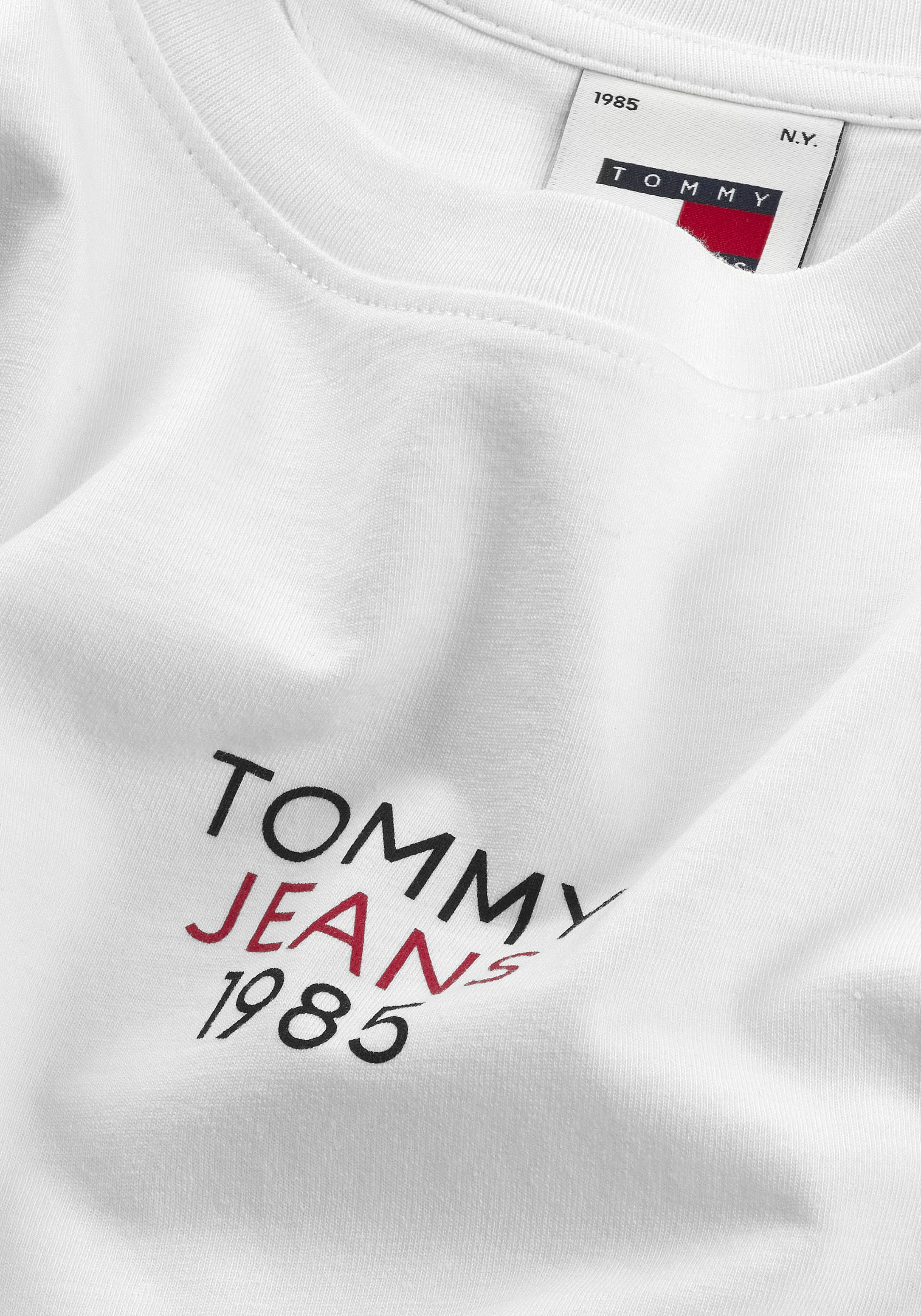 Tommy Jeans T-Shirt »Slim Essential Logo«, Kurzarm Rundhals Jersey T Shirt mit Logo Druck Print, Baumwoll Mix