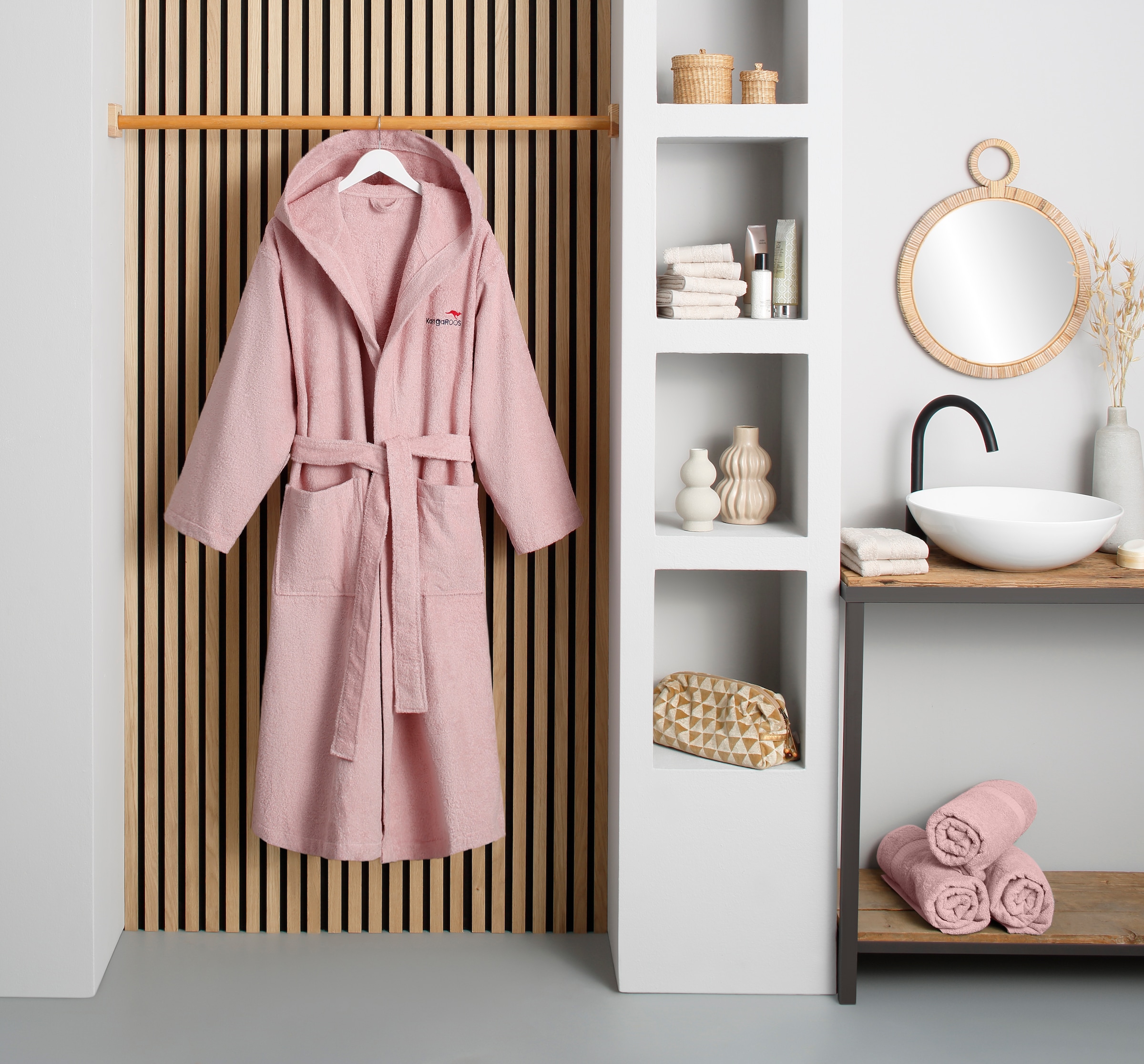 KangaROOS Unisex-Bademantel »Cassidy, für Damen & Herren, Standardlänge & Überlänge« 1 Stk. mit Taschen, Männer und Frauen, Baumwolle, Reise, Hotel, Sauna, S-3XL