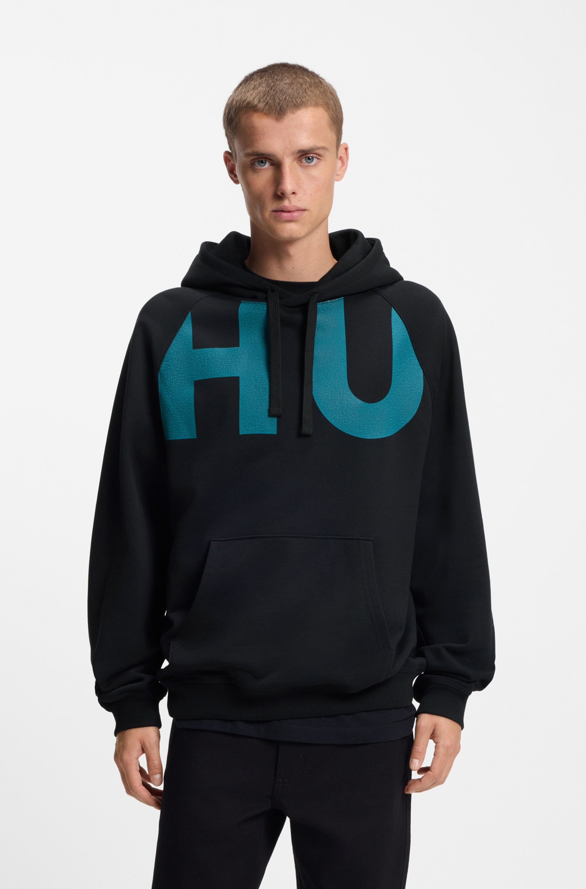 Image of HUGO Hoodie, Loose Fit, Druck vorne und hinten, Kapuze mit Kordelzug, Kängurutasche
