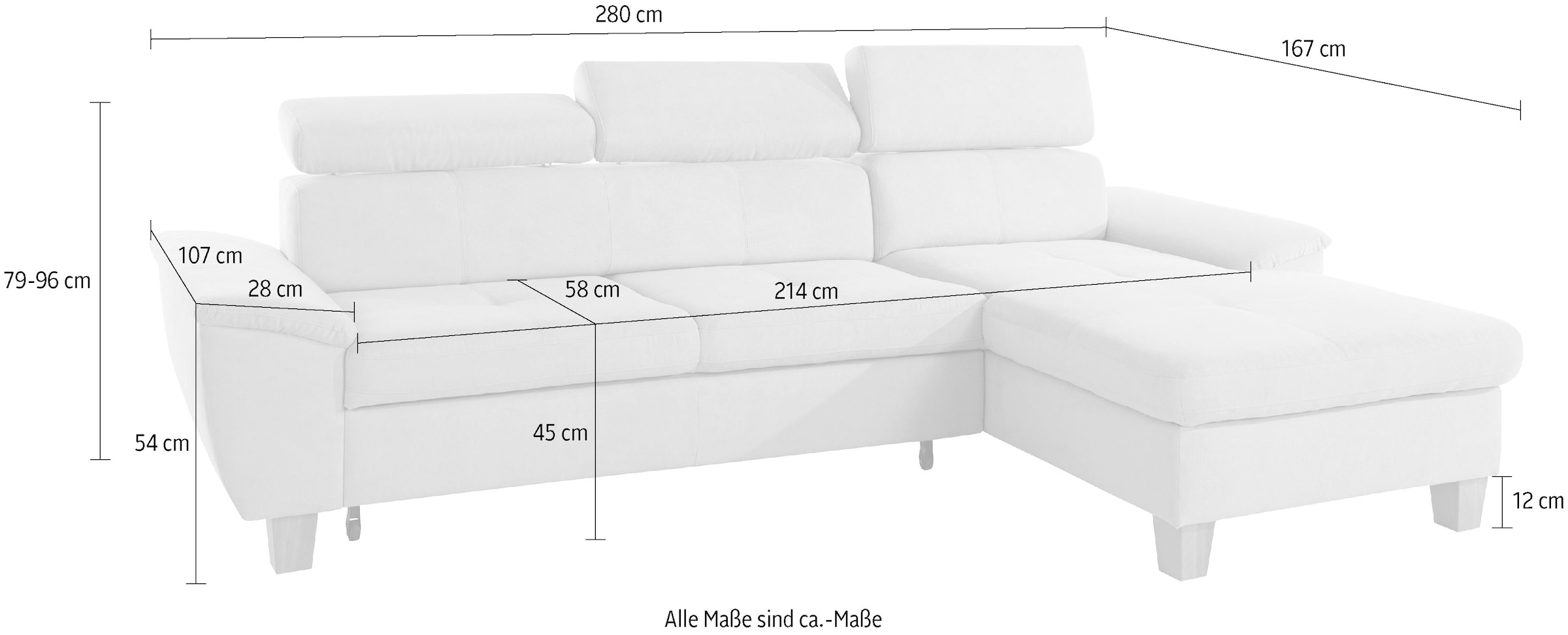 exxpo - sofa fashion Ecksofa »Enya, aufwendige Detailverarbeitung, hoher Sitzkomfort, bequem, L-Form« inkl. Kopfteilverstellung, wahlweise mit Bettfunktion und Bettkasten