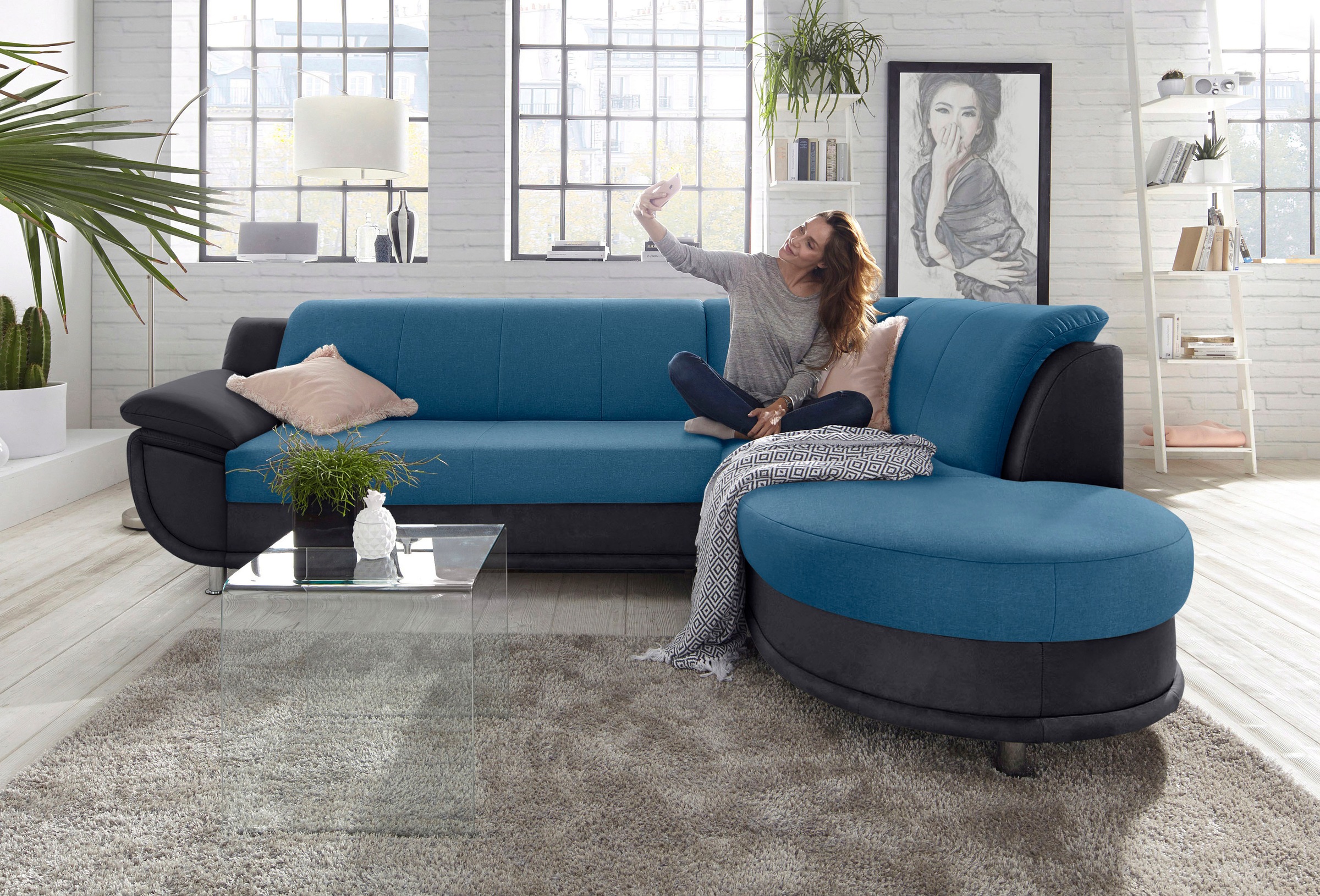 TRENDMANUFAKTUR Ecksofa »Rondo 3, zeitlos & bequem, Materialmix, L-Form, Breite 265cm« wahlweise mit Federkern für mehr Komfort, wahlweise mit Bettfunktion