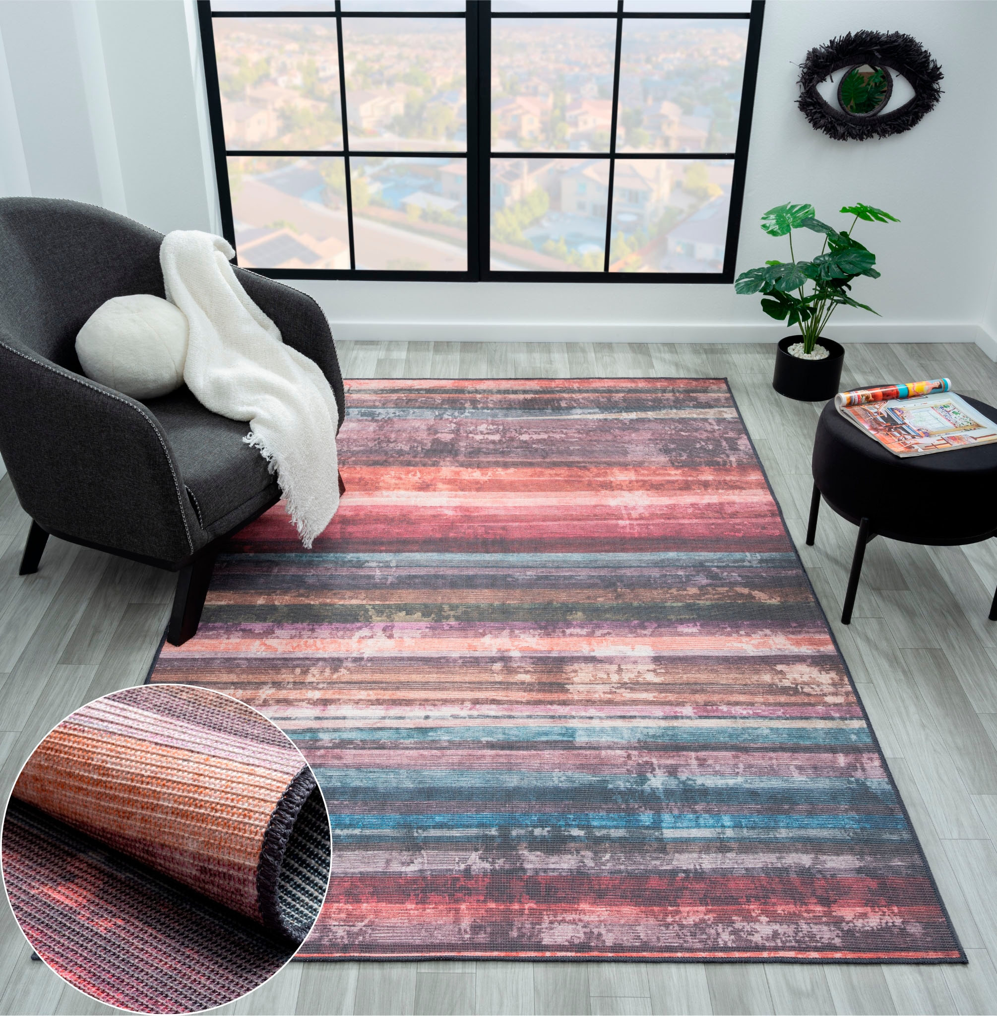 Image of Myflair Möbel & Accessoires Teppich "Reese, LAGERRÄUMUNG" rechteckig 10 mm Höhe bedruckt, gestreift, modernes Design, In- & Outdoor geeignet, waschbar