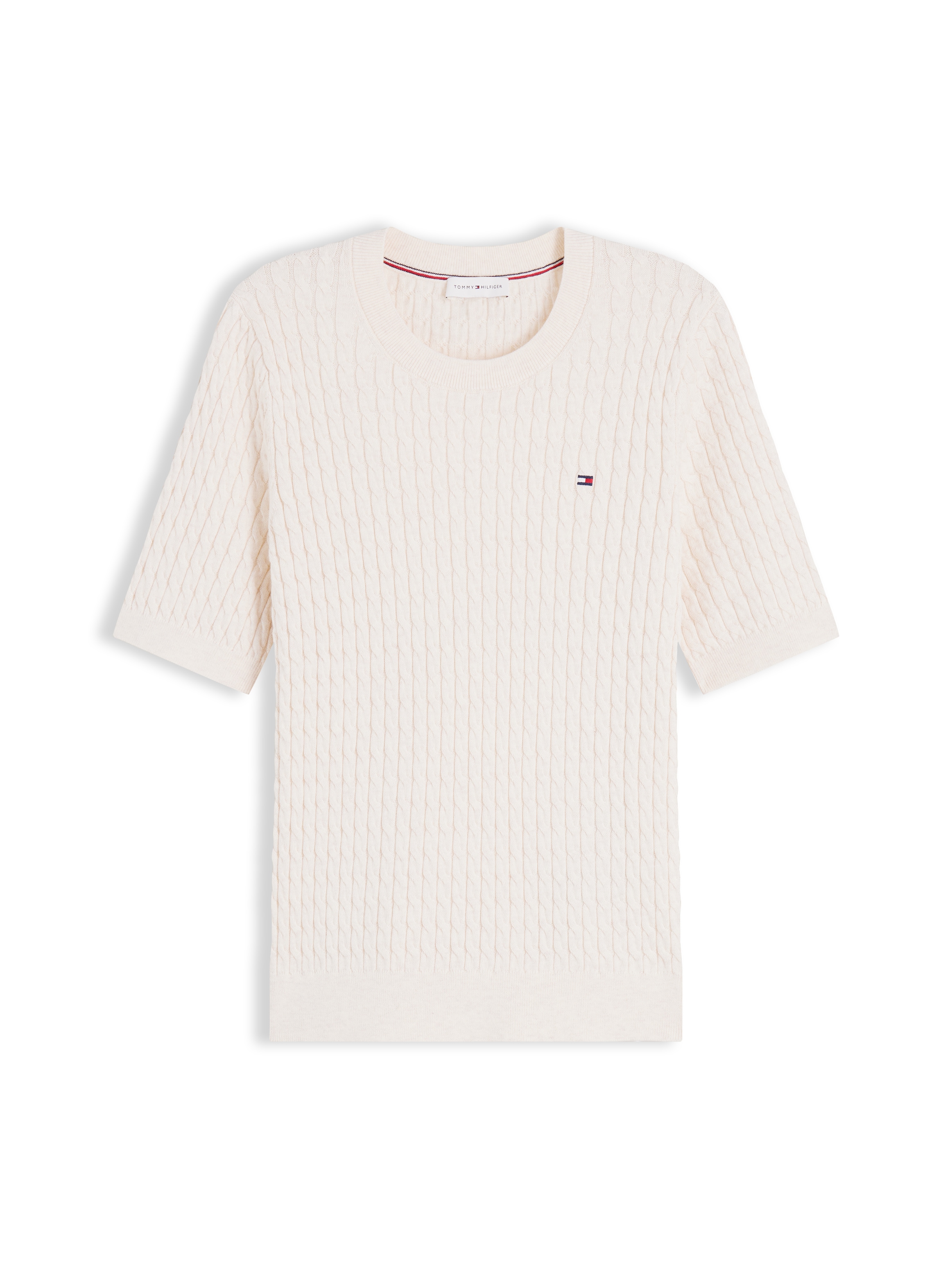 Tommy Hilfiger Pull à manches courtes »CO CABLE RWB C-NK SS SWT« coton, avec motif torsadé