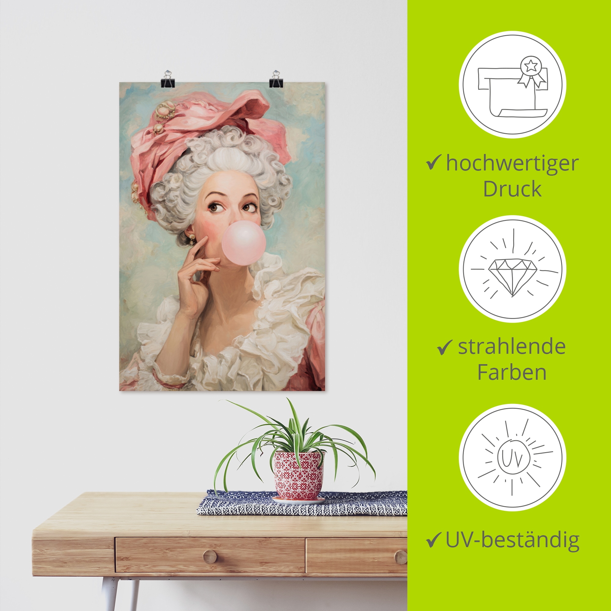 Artland Wandbild »Kaugummi Rebellin Madame Pompadour« Bilder von Frauen 1 Stk. tlg. als Alubild, Leinwandbild, Poster, Wandaufkleber in verschied. Grössen