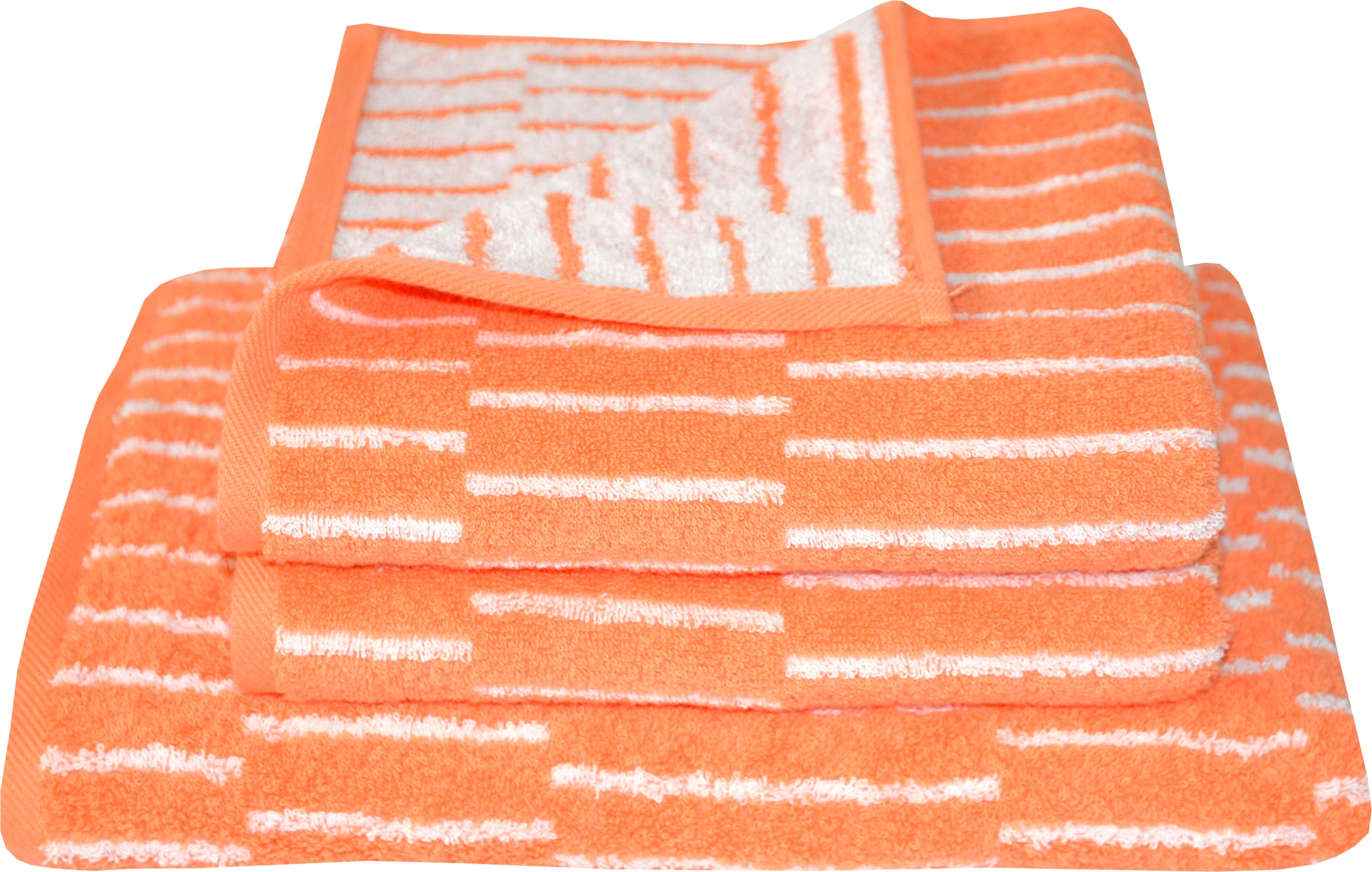 Image of Dyckhoff Handtuch Set "New Coral Panels" Set 3 Stk. Walkfrottier 2 Handtücher (50x100 cm) und 1 Badetuch (70x140 cm)