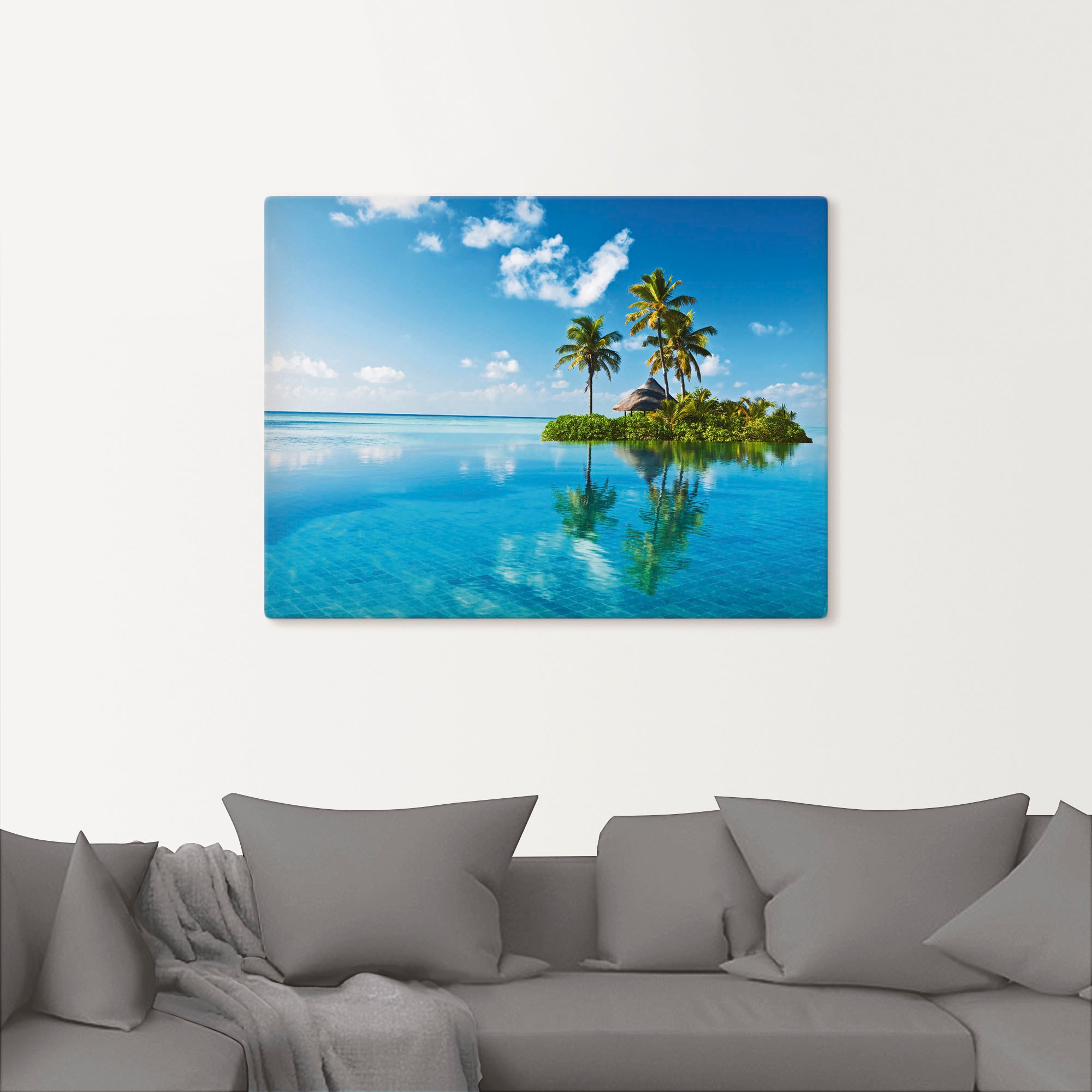 Artland Tableau sur toile »Tropisches Paradies - Insel Palmen Meer« Amérique 1 cuis tlg. tendu sur cadre en bois