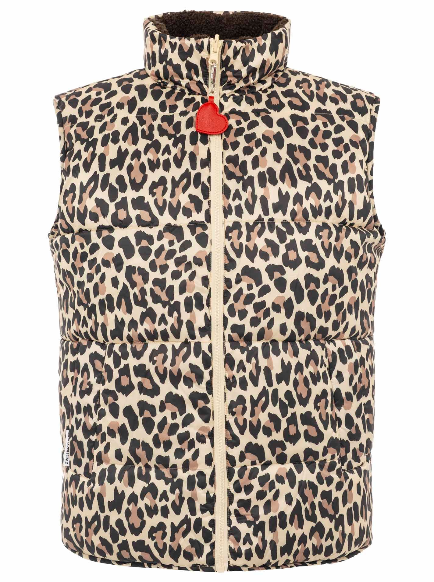Zwillingsherz Gilet réversible »"Leo Teddy"« réversible, avec fermeture éclair, pendentif cœur, motif léopard, poches latérales