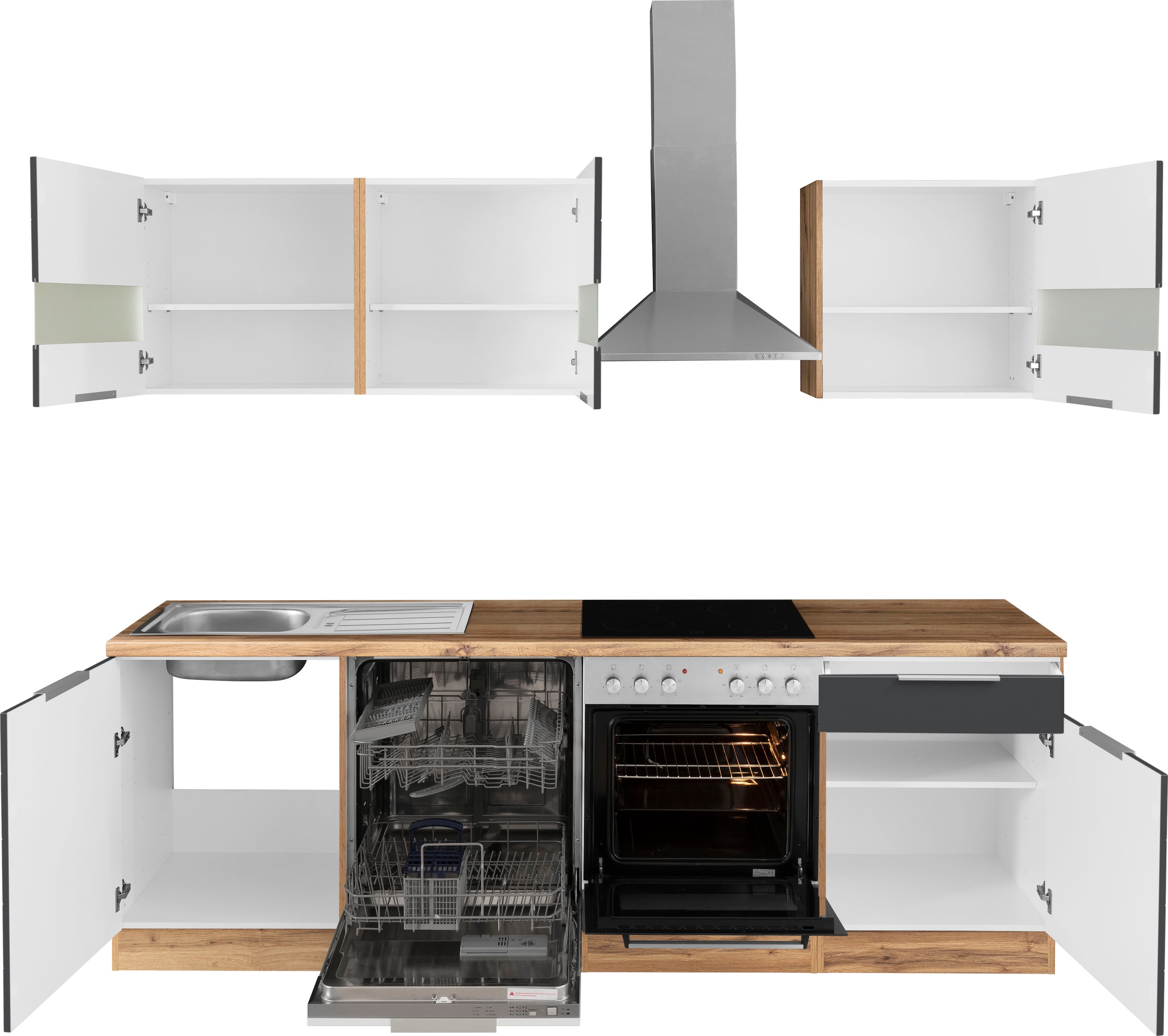 KOCHSTATION Kitchenette »KS-Luhe« 240 cm de large, au choix avec ou sans appareils électriques, façades MDF fraisées