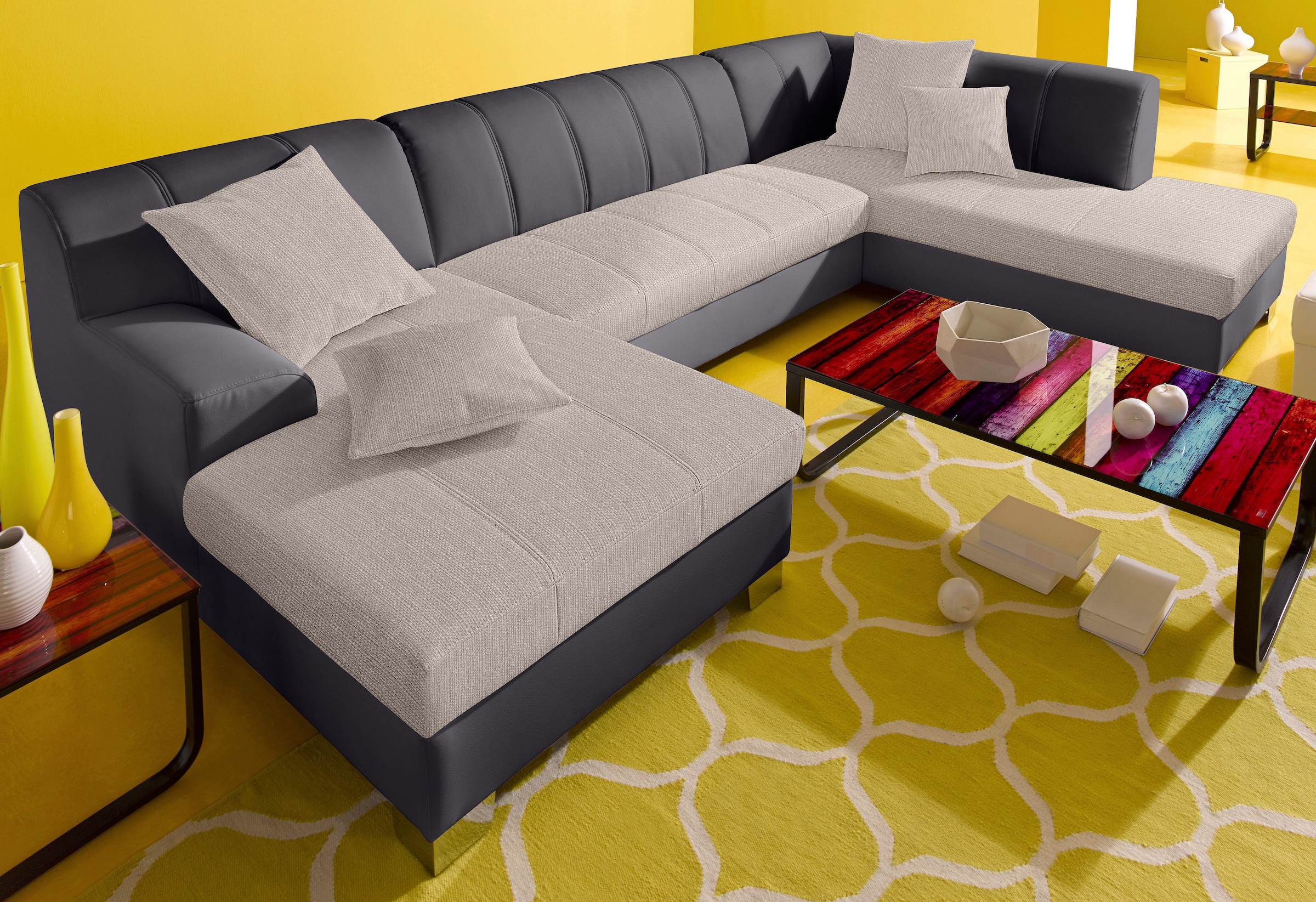 Image of DOMO collection Wohnlandschaft "TURAH 297x195x75 cm, moderne Steppung" whlw. mit Bettfunktion, U-Form