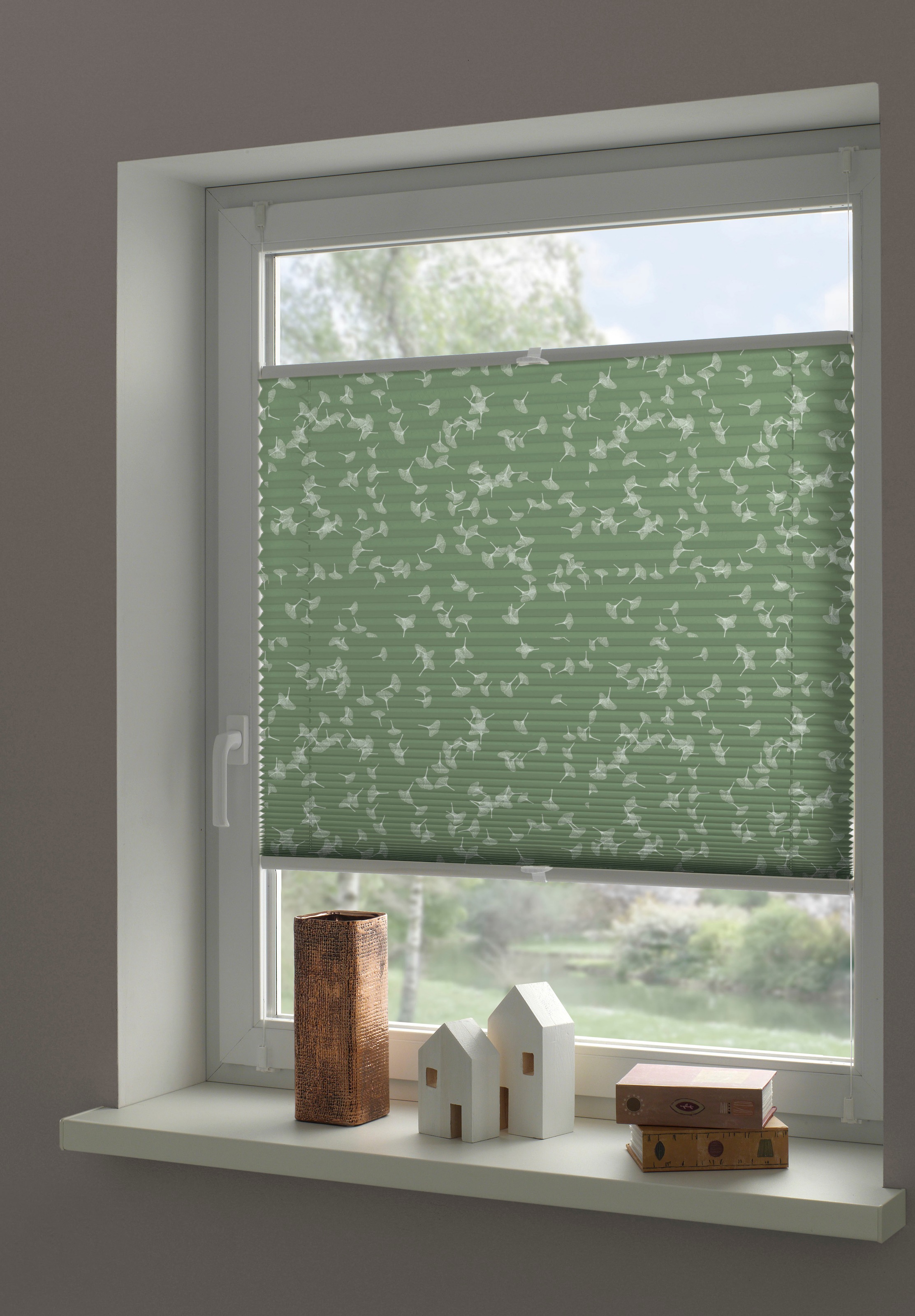 GARDINIA Plissé »Dekor Ginkgo Oesyter Mushroom« blickdicht ohne Bohren verspannt Klemmträger mit Feststellschraube, Plissee Concept Trägern zum Klemmen