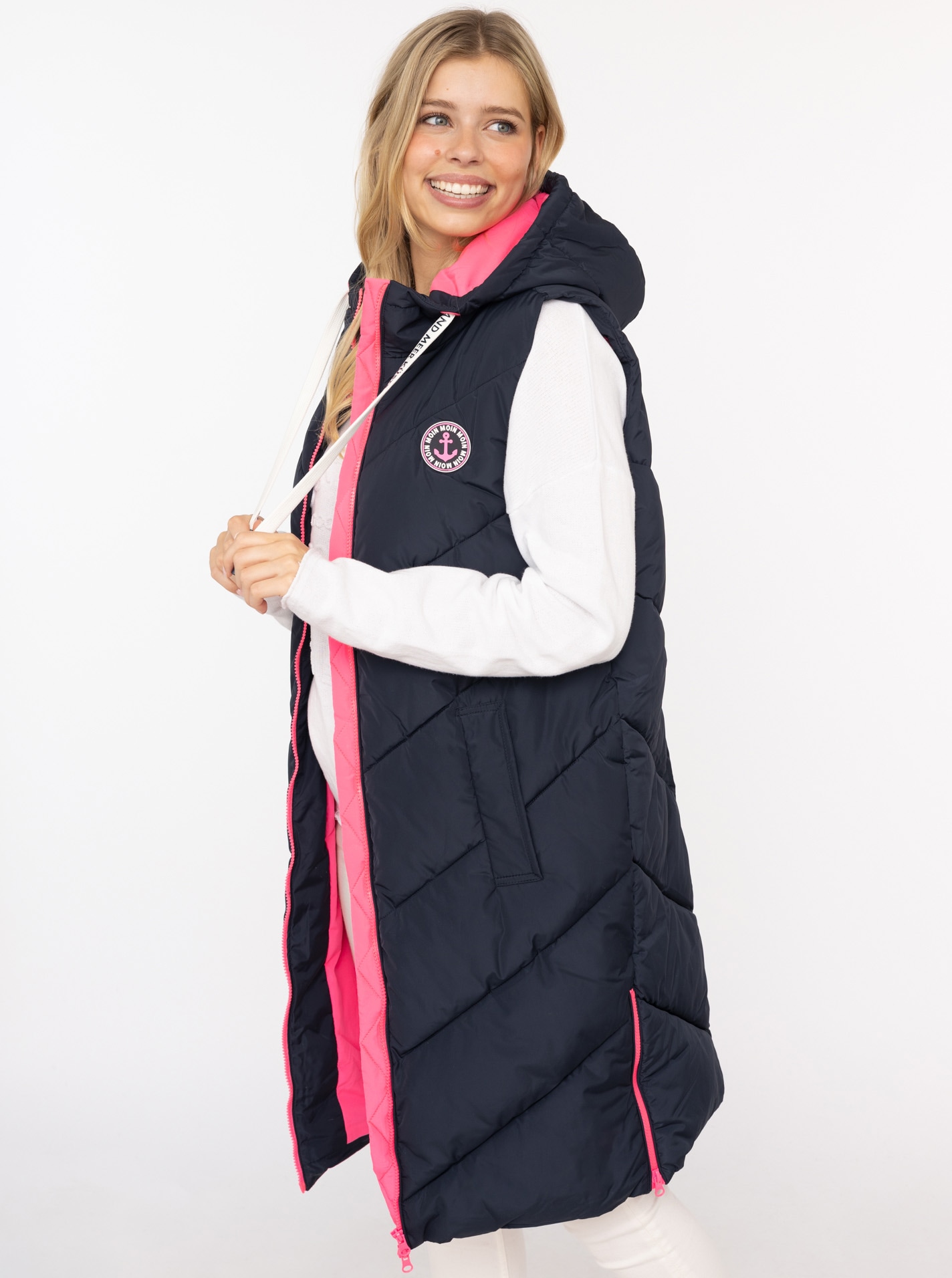 Zwillingsherz Gilet matelassé »"Strandglück"« Doppel-Zipper, Kontrastdetails, Eingrifftaschen, modisch, knielang