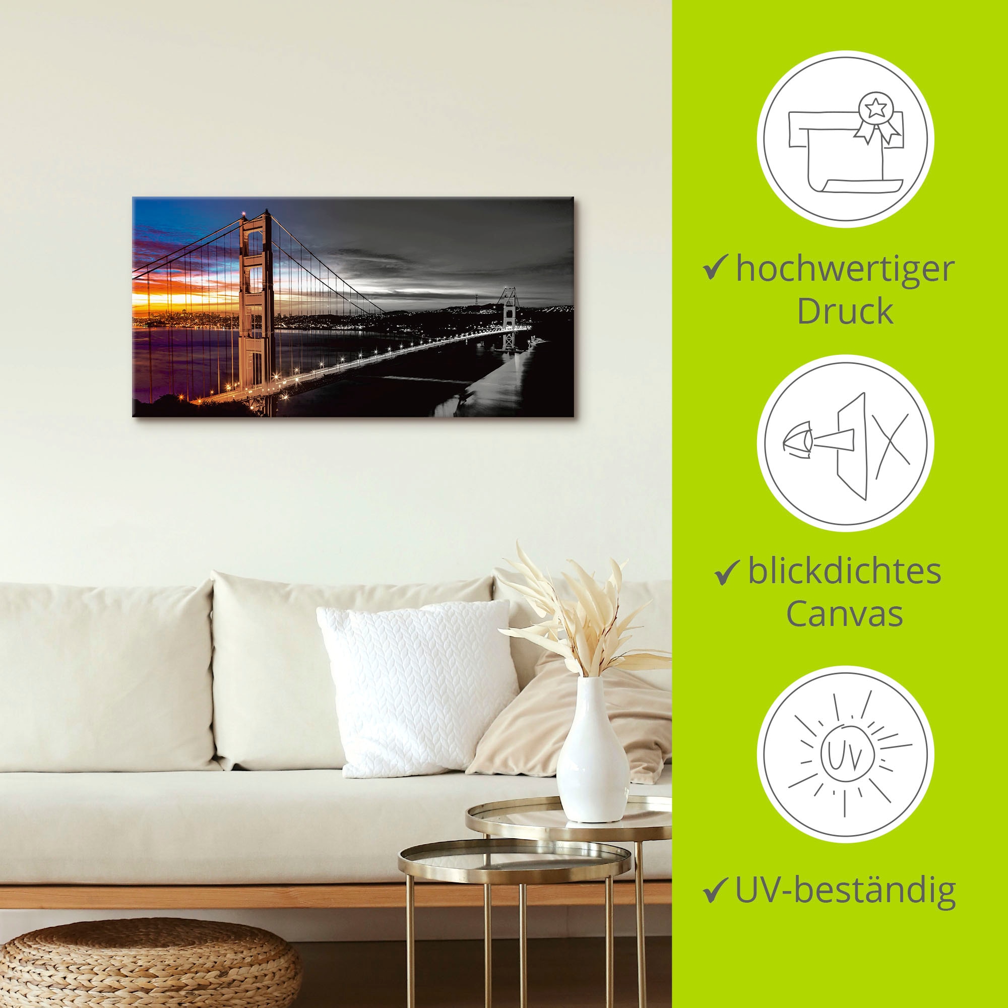 Artland Leinwandbild »The Golden Gate Bridge« Brücken 1 Stk. tlg. auf Holzrahmen gespannt