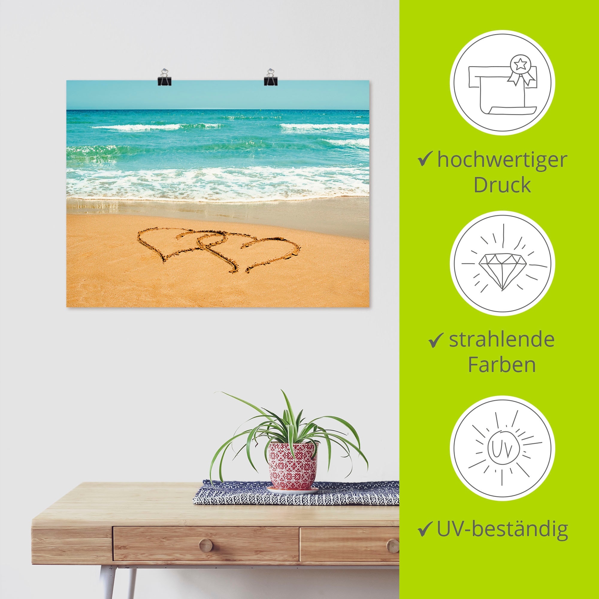 Artland Poster »Herzen im Sand« Strand 1 Stk. tlg. ohne Rahmen