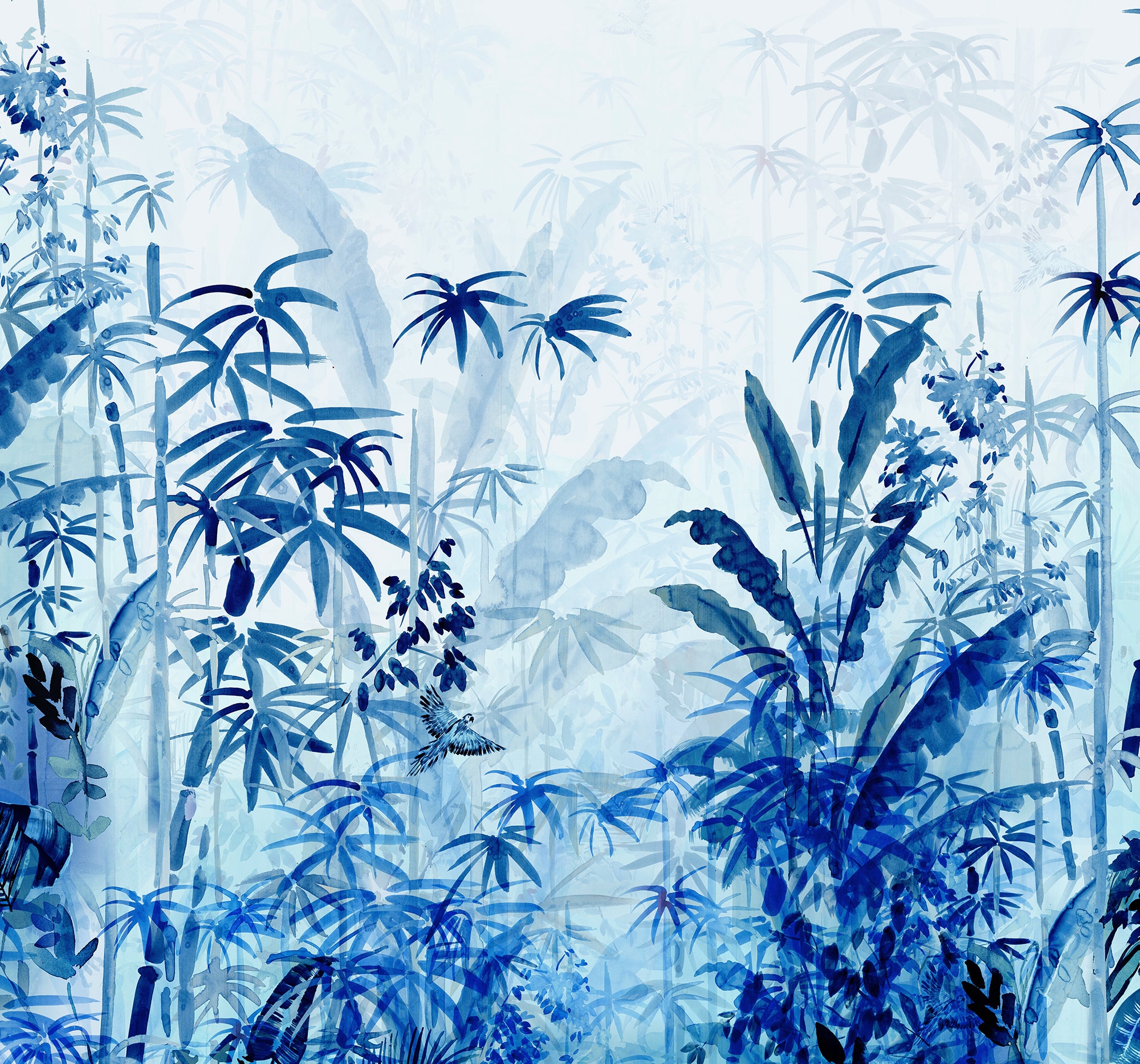 Image of Komar Vliestapete "Digitaldruck Vlies - Blue Jungle - Grösse 300 x 280 cm" bedruckt glatt Wohnzimmer, Schlafzimmer