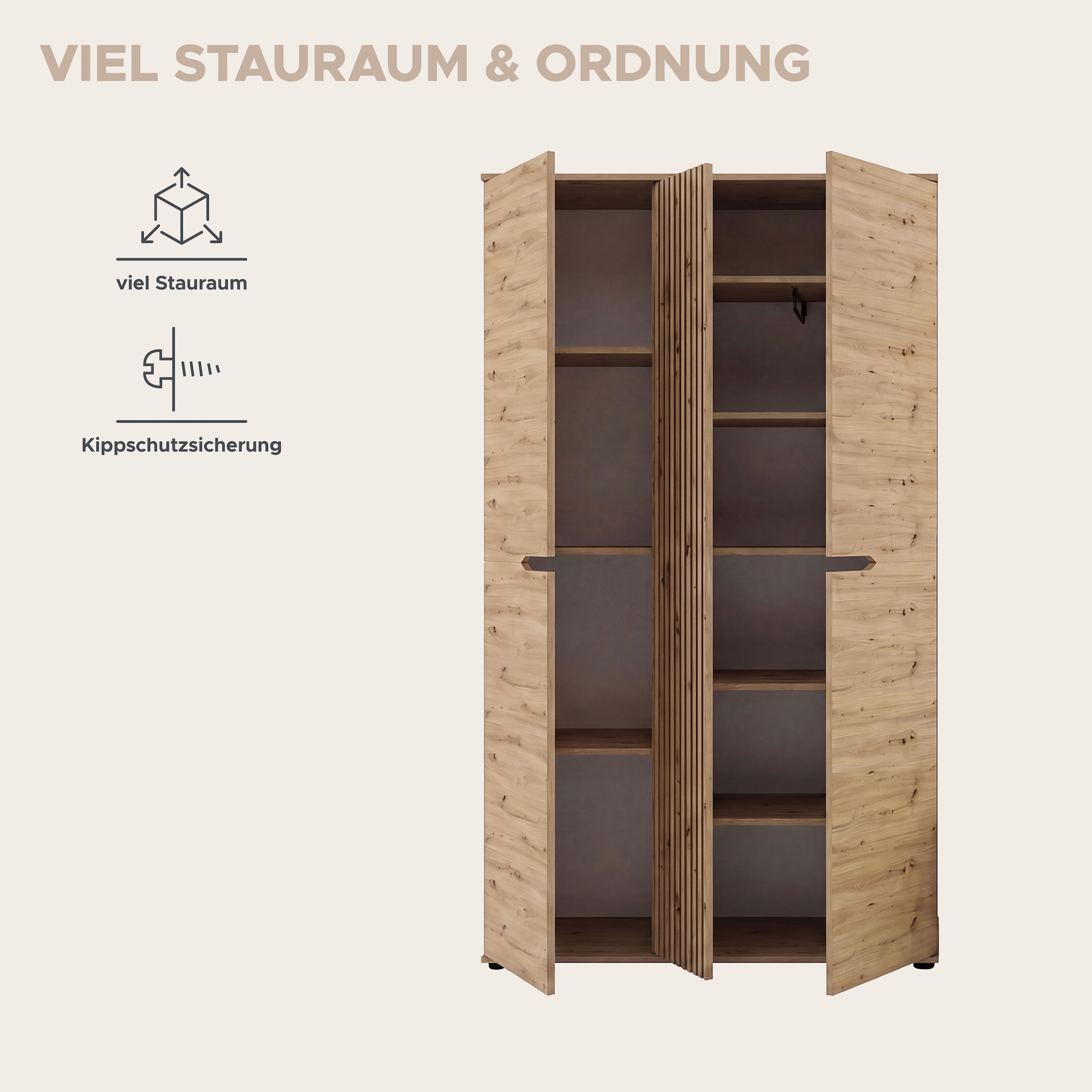 GOODproduct Armoire vestiaire »FJELL, Breite 104cm, 3 Türen, 8 Böden, 10 Fächer, 1 Kleiderstange« armoire, placard, armoire d'entrée, armoire de couloir, armoire polyvalente