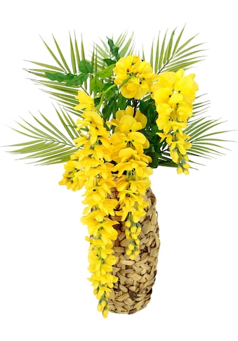 I.GE.A. Kunstblume »Blumenarrangement Goldfarbenregen mit Palmenzweige«, Vase aus... kaufen