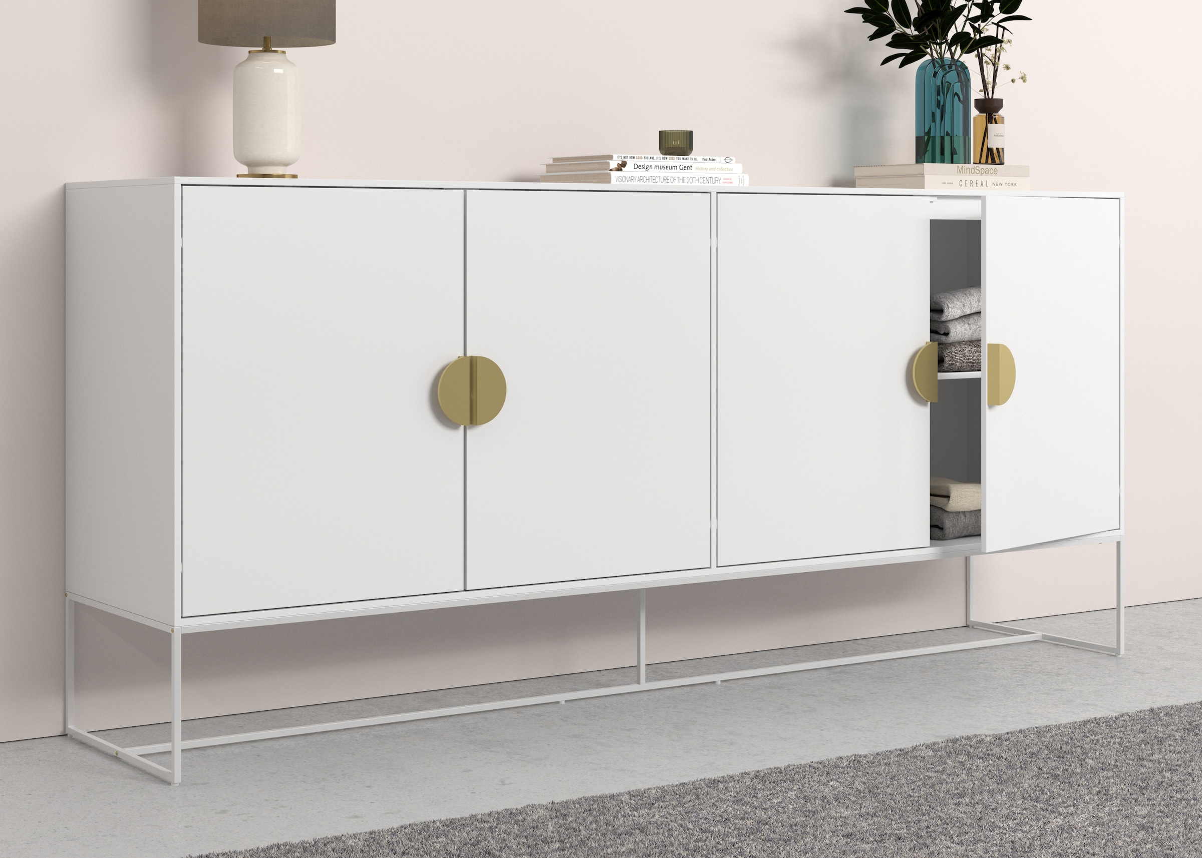 Sideboard »Abito«, mit Drehtüren, goldfarbenene Griffe und 2 Einlegeböden, Breite 180 cm