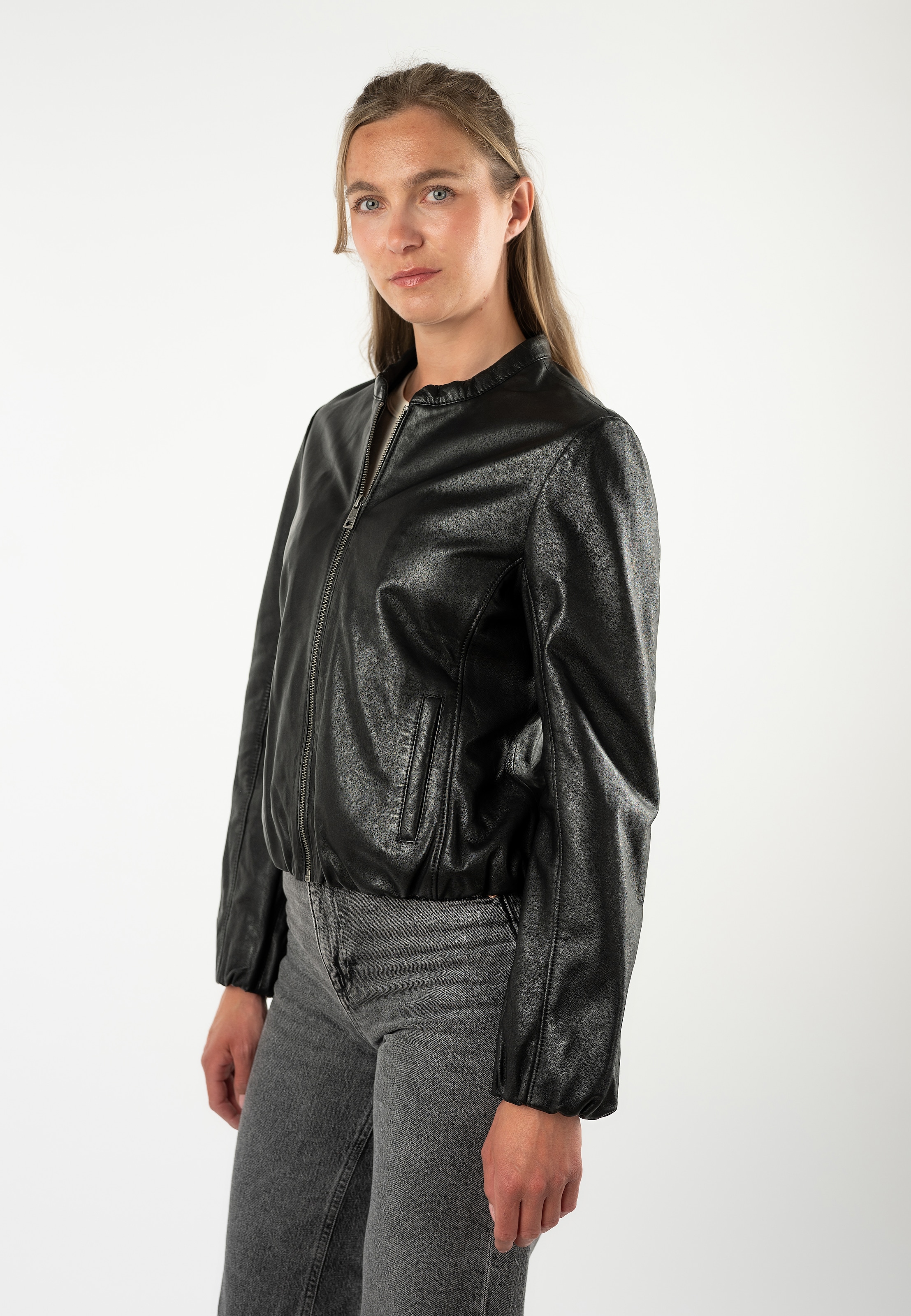 Mauritius Veste en cuir »MWSvala« avec ourlets et poignets élastiques,