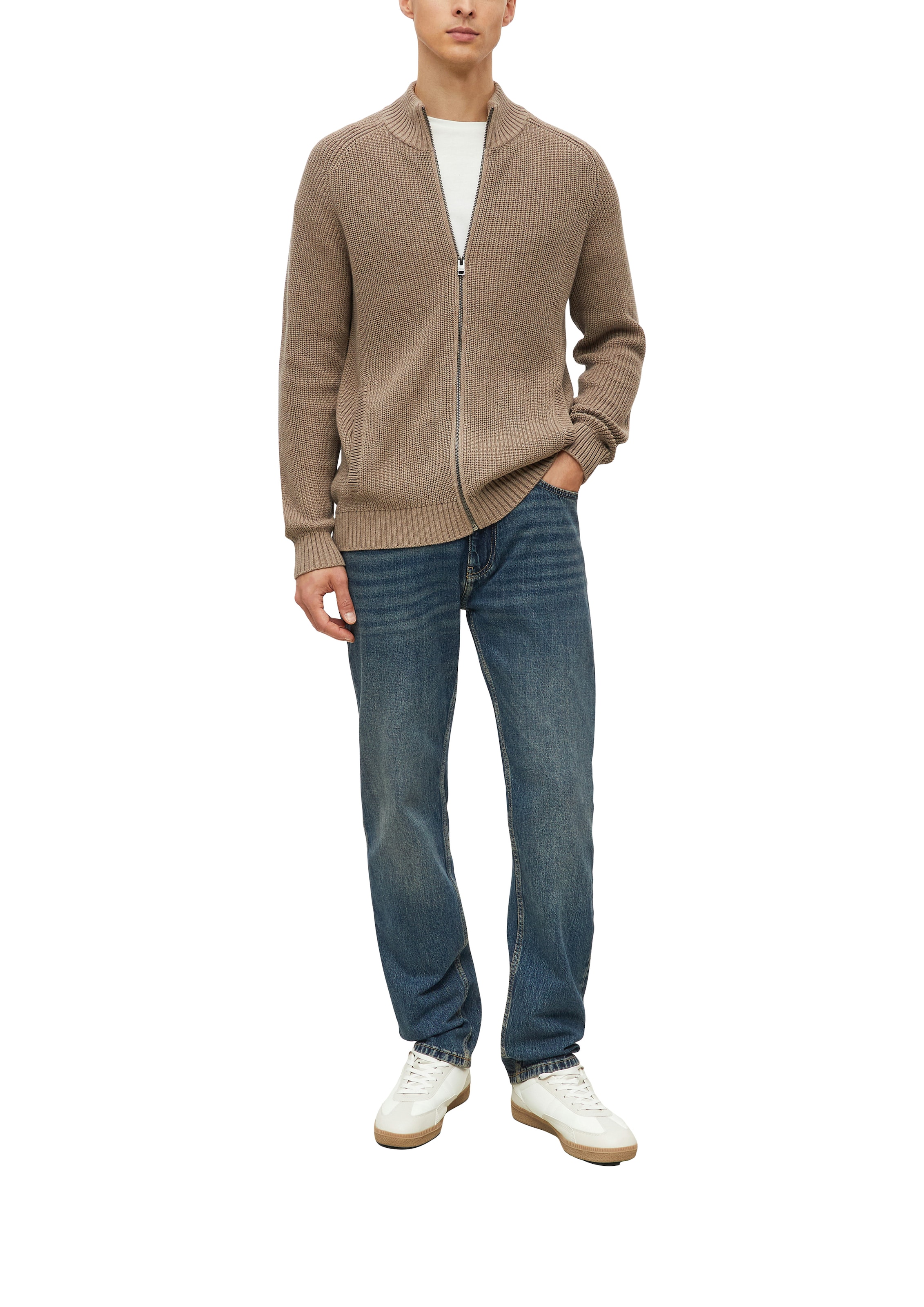 s.Oliver Strickjacke Stehkragen, Rippstrick, Baumwolle