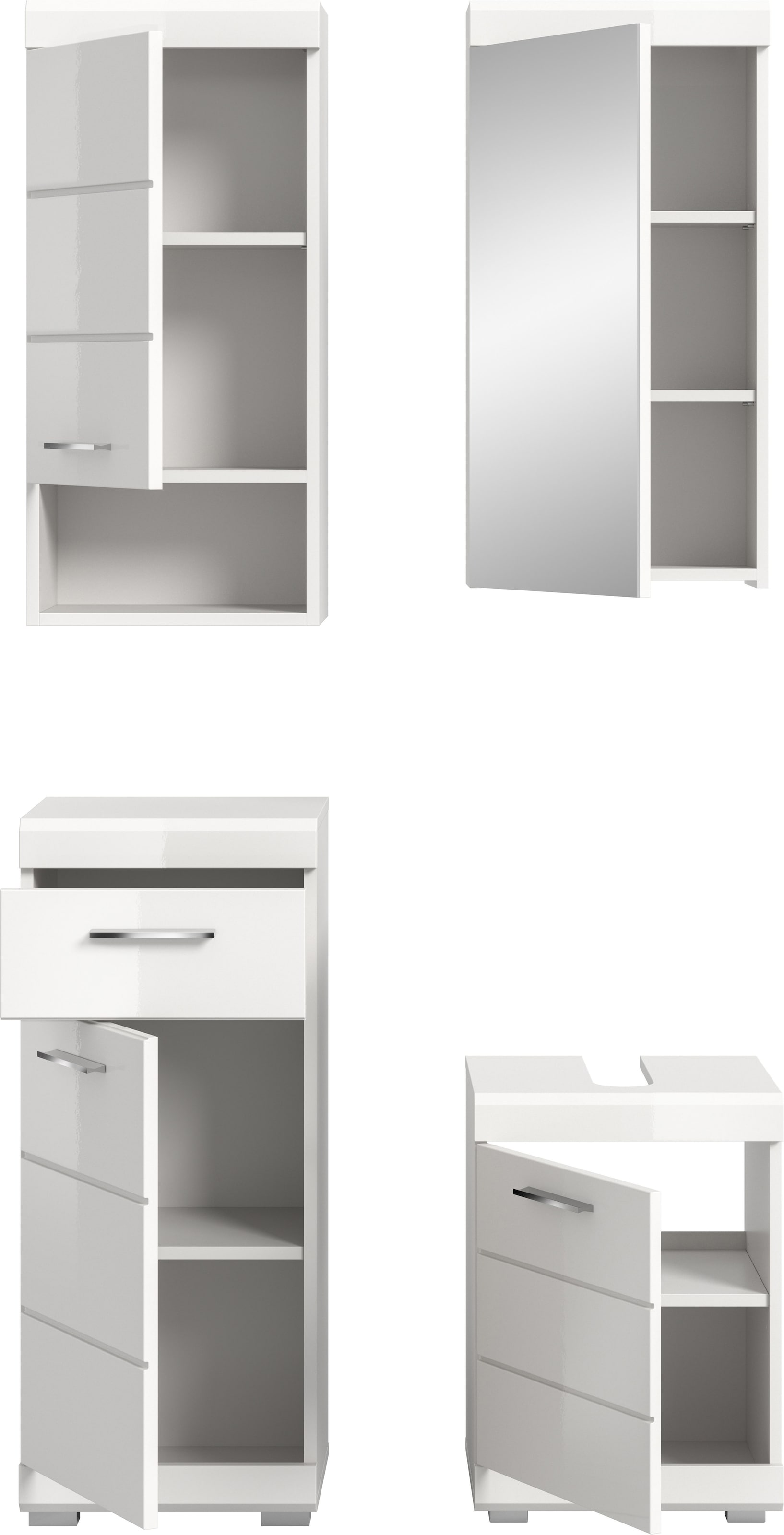 welltime Ensemble de meubles de salle de bain »SIENA, 4-tlg., WBU, Spiegelschrank, Hänge- & Unterschrank, MDF-Front«