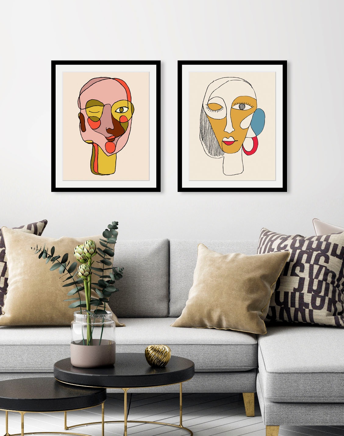 Image of queence Bild "Santana" Abstrakt Figuren Gesicht Kunst 1 Stk. tlg. HD Premium Poster-Druck inkl. Holzrahmen