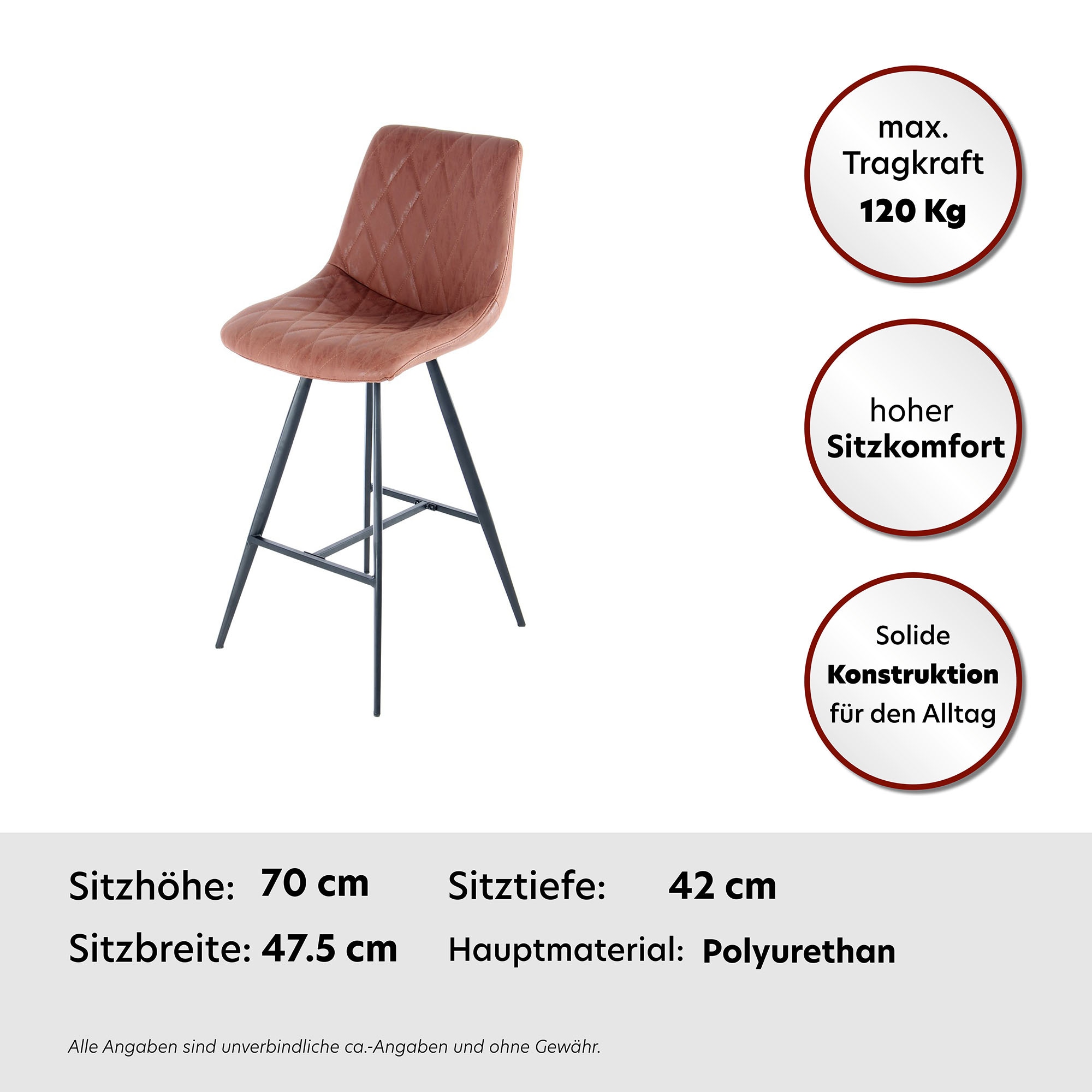 Kayoom Hochstuhl »Barstuhl Frances 425 2er-Set, stilvoller Retro-Look Barhocker« (Set) 2 Stk.pflegeleicht, bequem, attraktive Lederoptik, stilvoller Retro-Look
