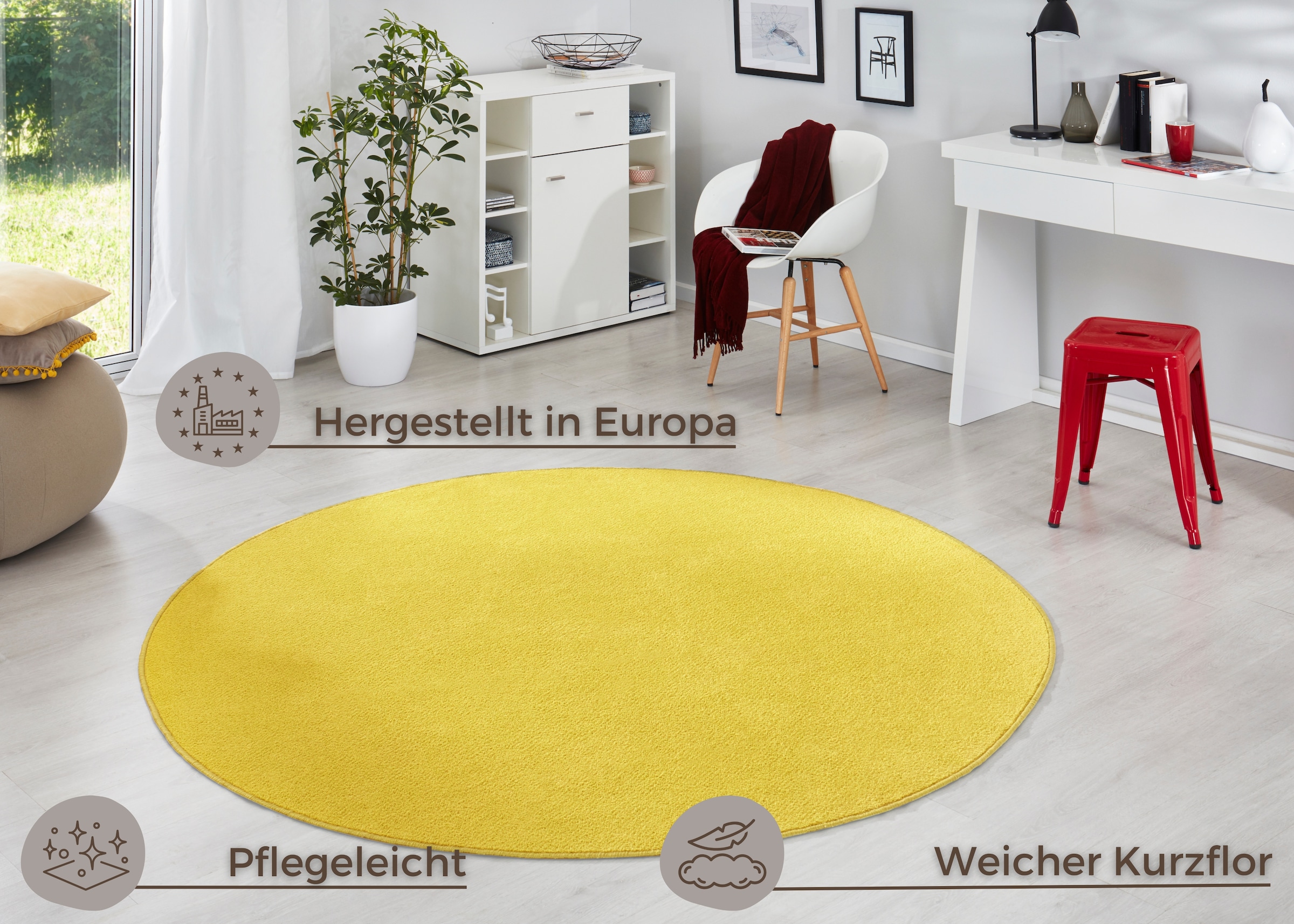 HANSE Home Teppich »Fancy«, rund, 7 mm Höhe, Kurzflor, Weich, Einfarbig, Wohnzimmer, Schlafzimmer, Esszimmer