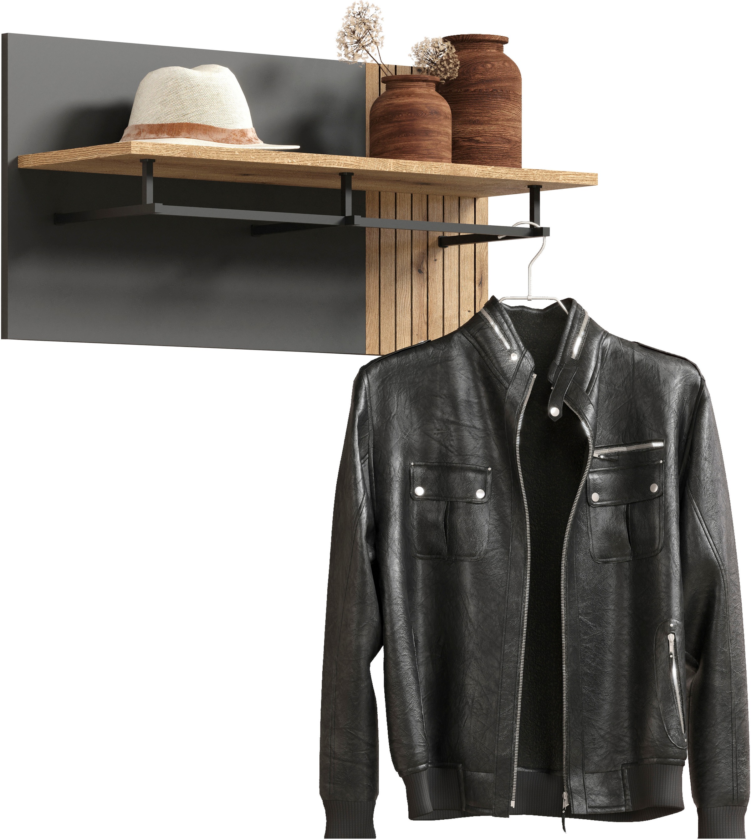Image of Home affaire Garderobenpaneel "Estepona" 1 Stk. tlg. Wandpaneel mit Hutablage und Kleiderstange - (B/T/H) 80/28/40 cm